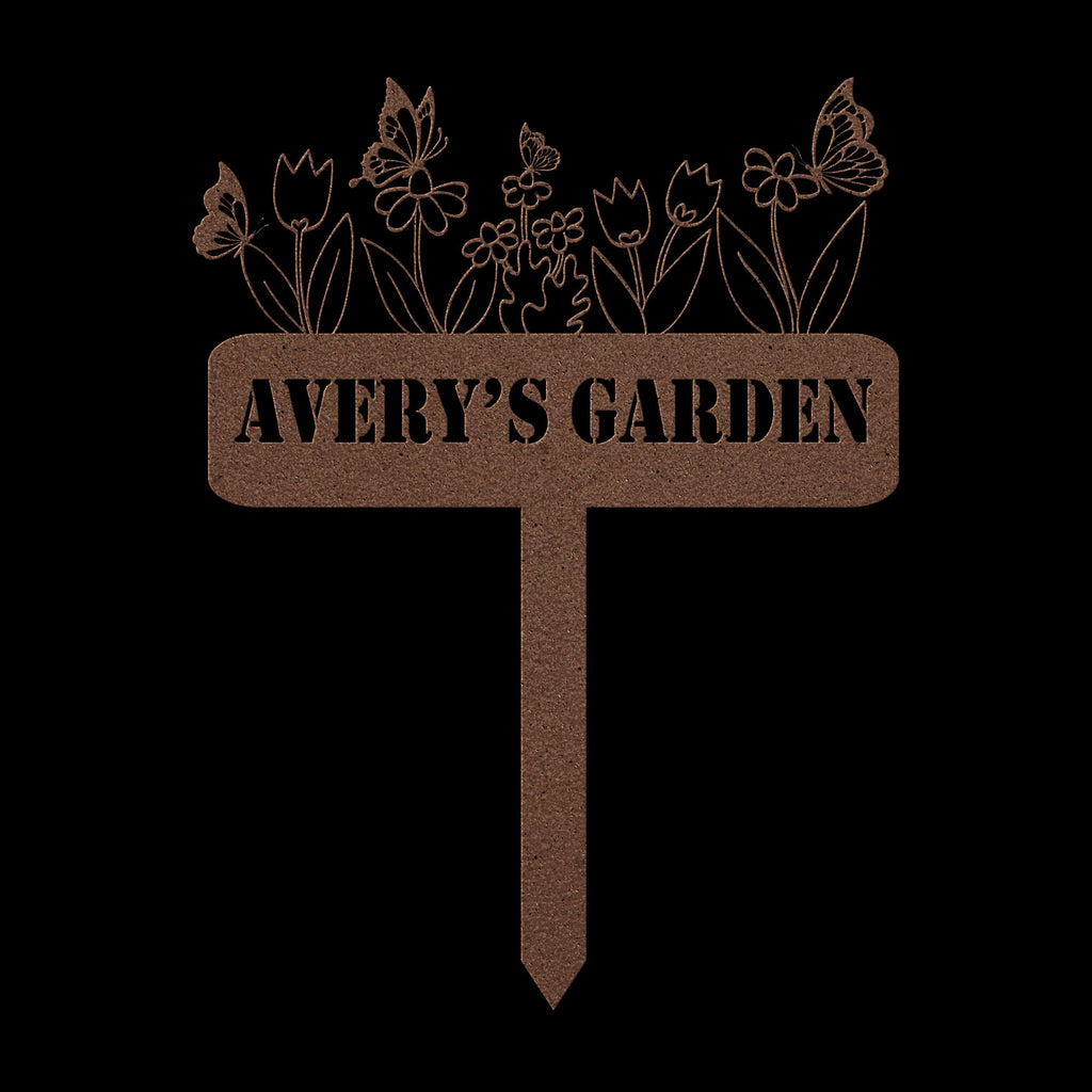 Custom Metal Garden Sign: Butterflies & Flowers, Personalized Name Plate