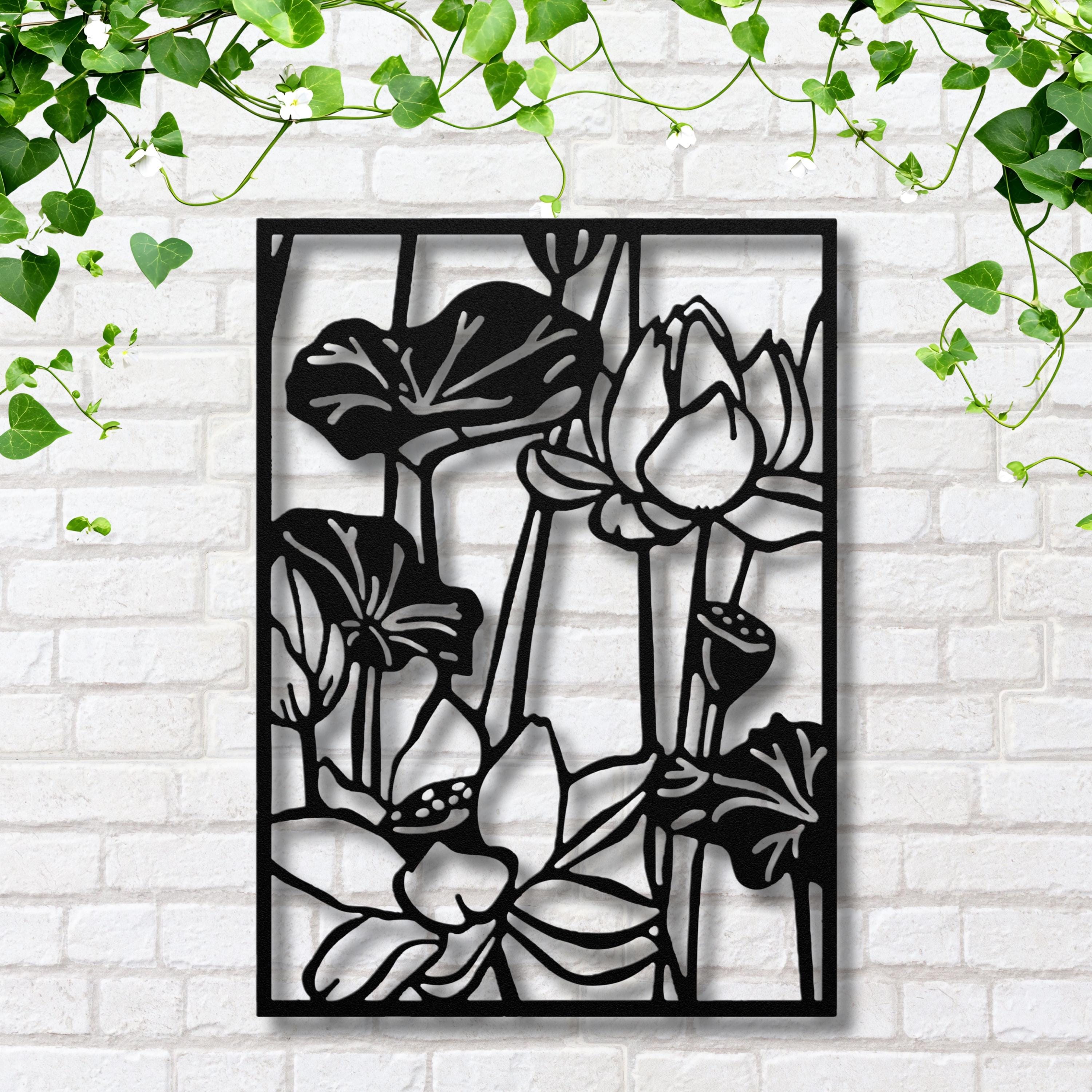Lotus Flower Metal Wall Art, Floral Garden Sign, Zen Yoga Studio Decor, Botanical Art