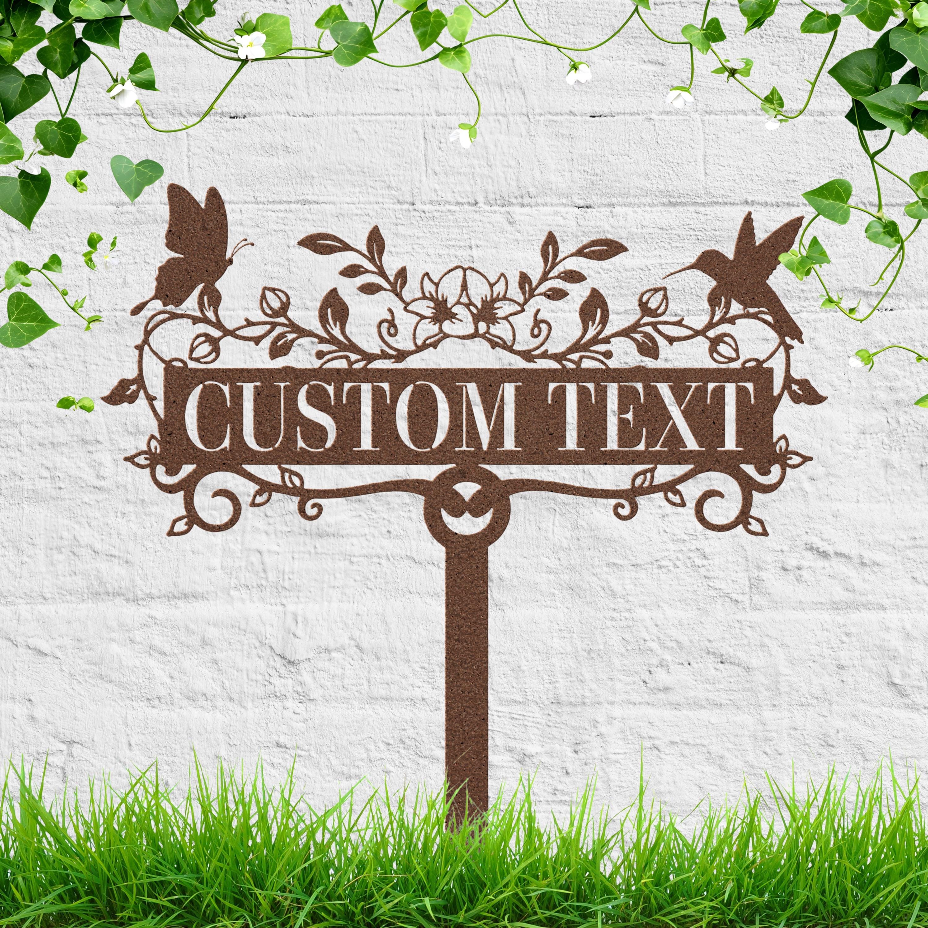 Hummingbird Butterfly Metal Garden Stake, Personalized Die-Cut Custom Text Plaque, Nature Memorial Marker, Flower Garden Art
