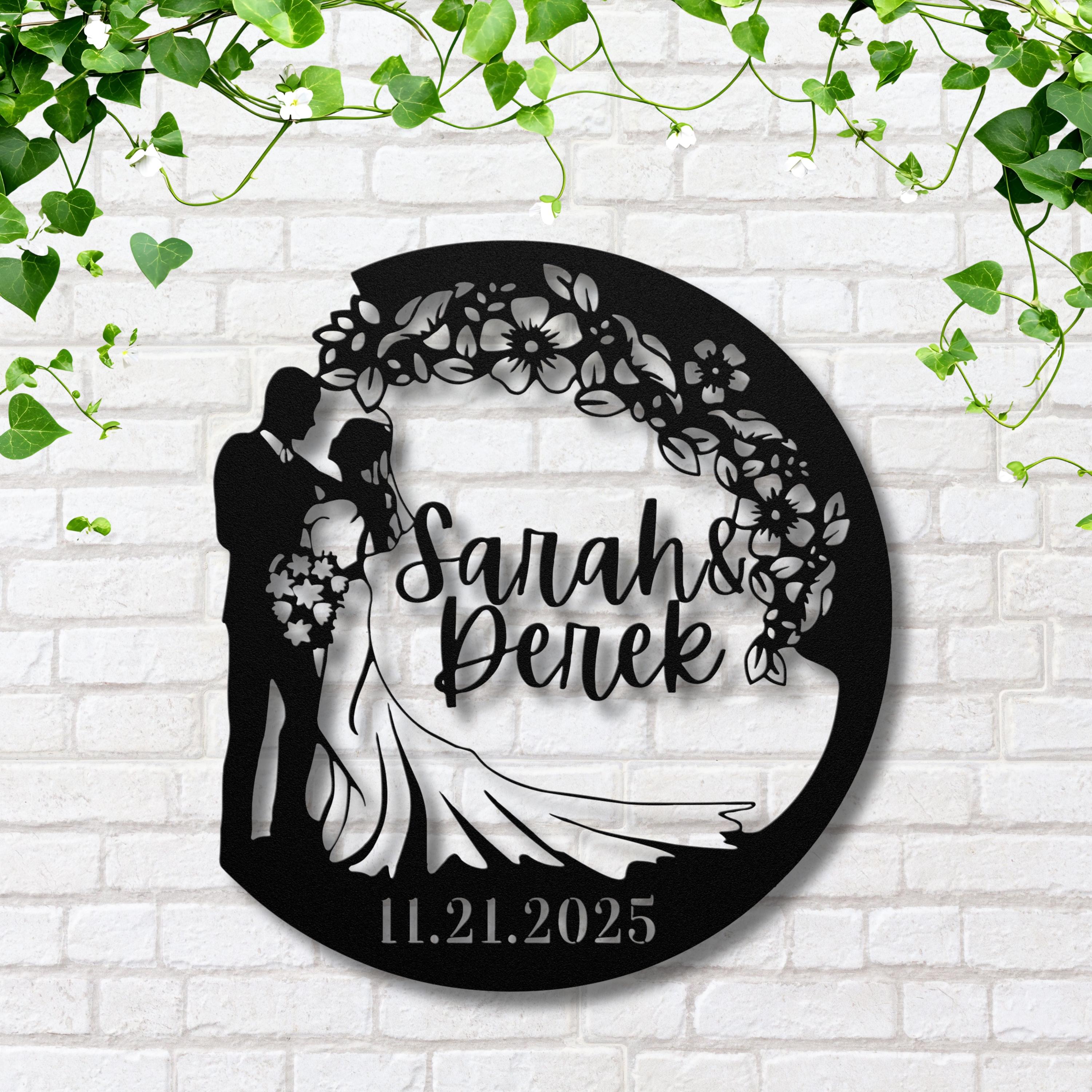 Personalized Wedding Sign - Custom Couple Sign | Floral Wreath Decor | Anniversary Gift Idea