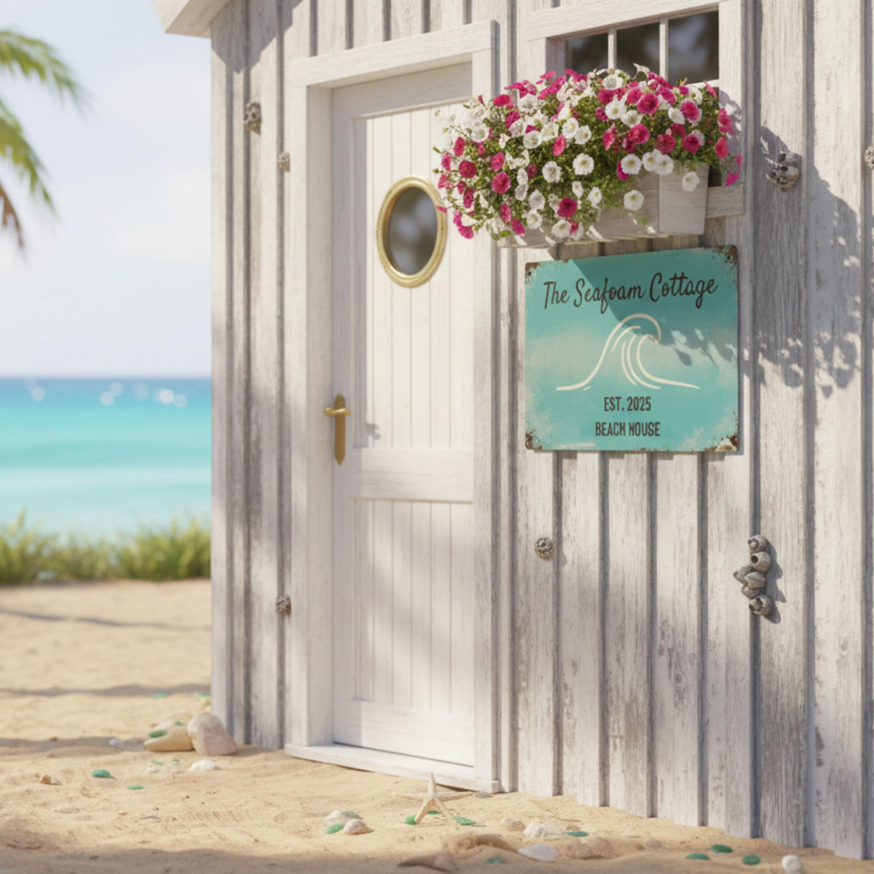 Custom Beach House Metal Sign, Coastal Decor, Ocean Housewarming Gift, Nautical Sign