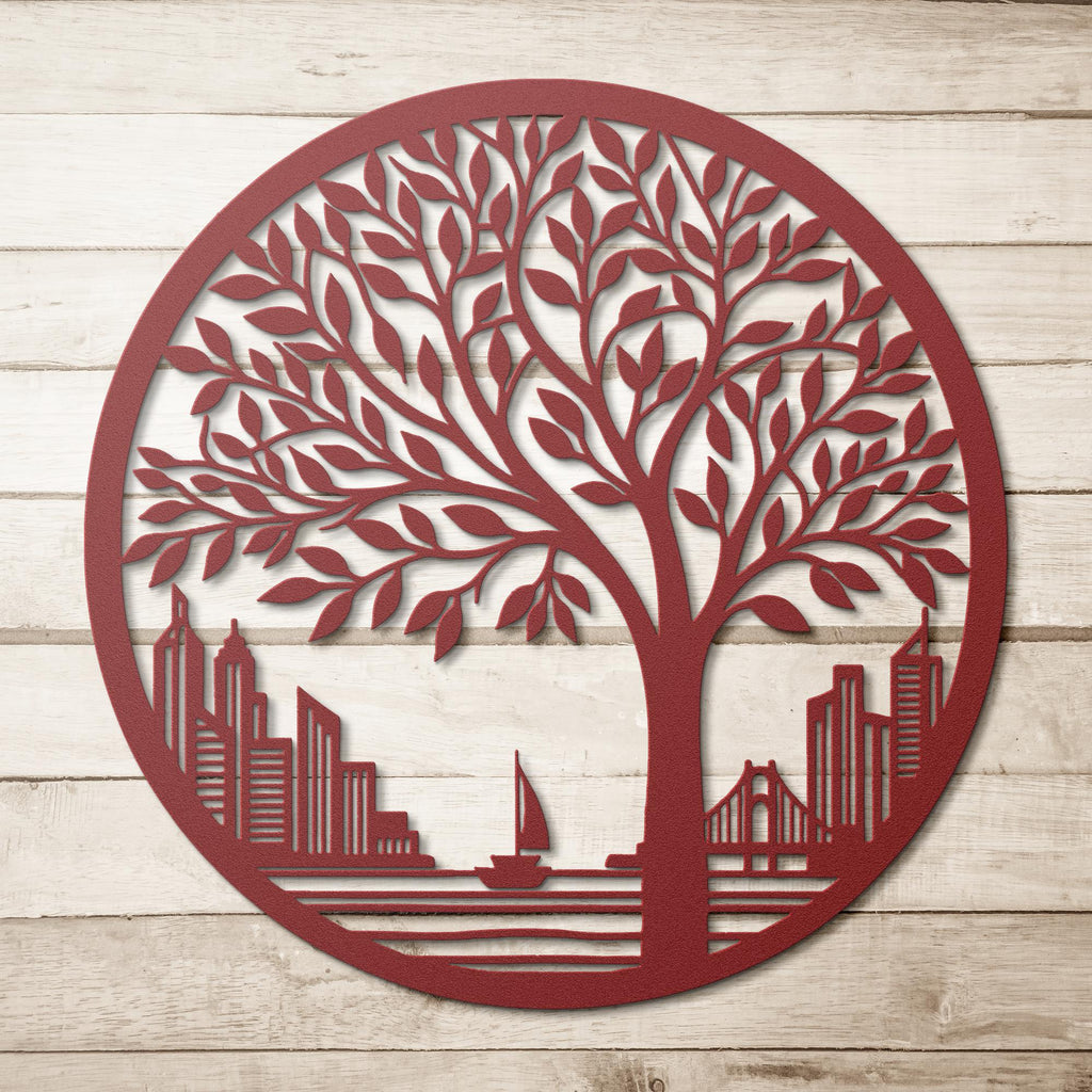 Tree of Life Metal Wall Art, City Skyline Silhouette, Modern Housewarming Gift