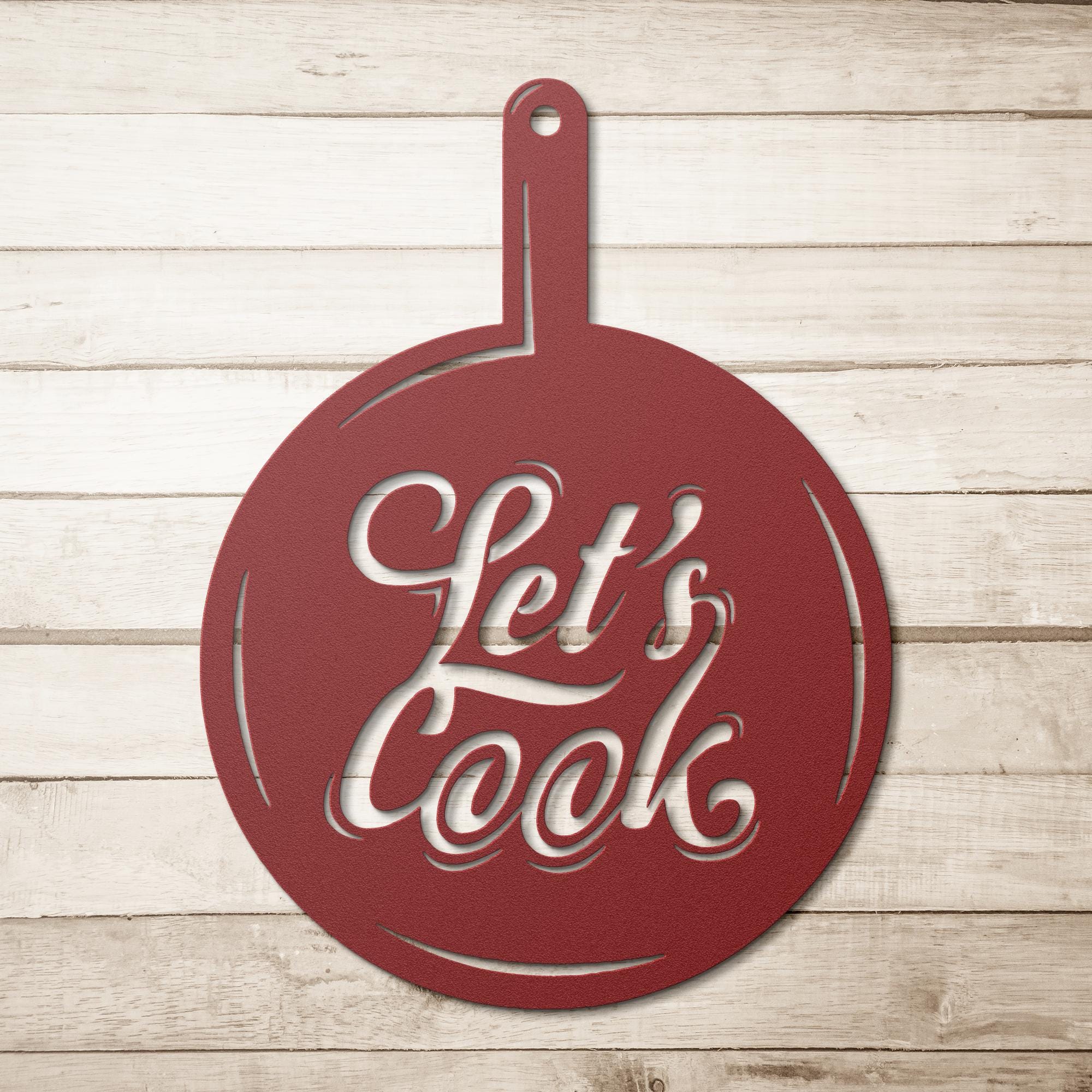 Lets Cook Metal Kitchen Sign, Frying Pan Wall Art, Culinary Gift For Chef