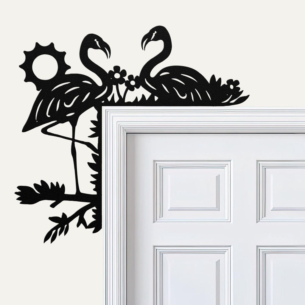 Flamingo Metal Door Corner Sign, Tropical Bird Decor, Summer Wall Art, Pink Flamingo