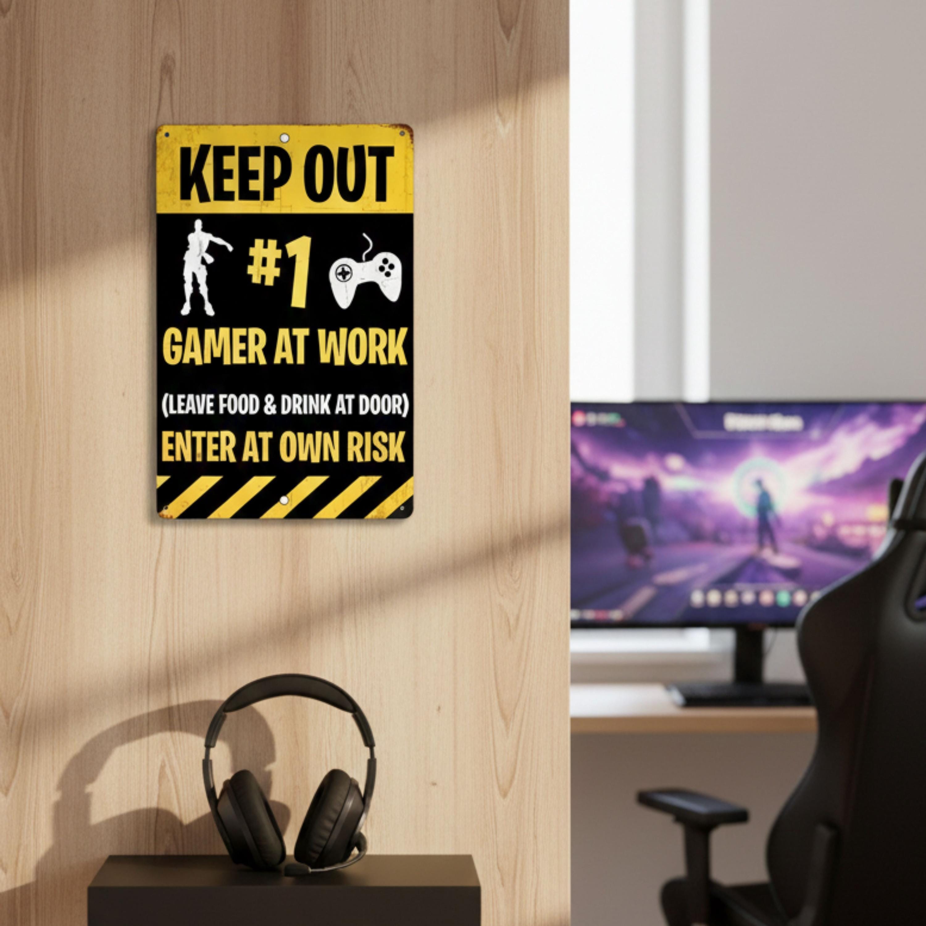 Gamer at Work Metal Sign, Keep Out Gaming Room Decor, Video Game Wall Art, Gift