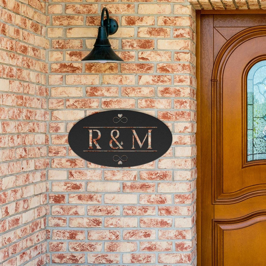 Custom Couple Initials Metal Sign: Oval Monogram Wedding Gift