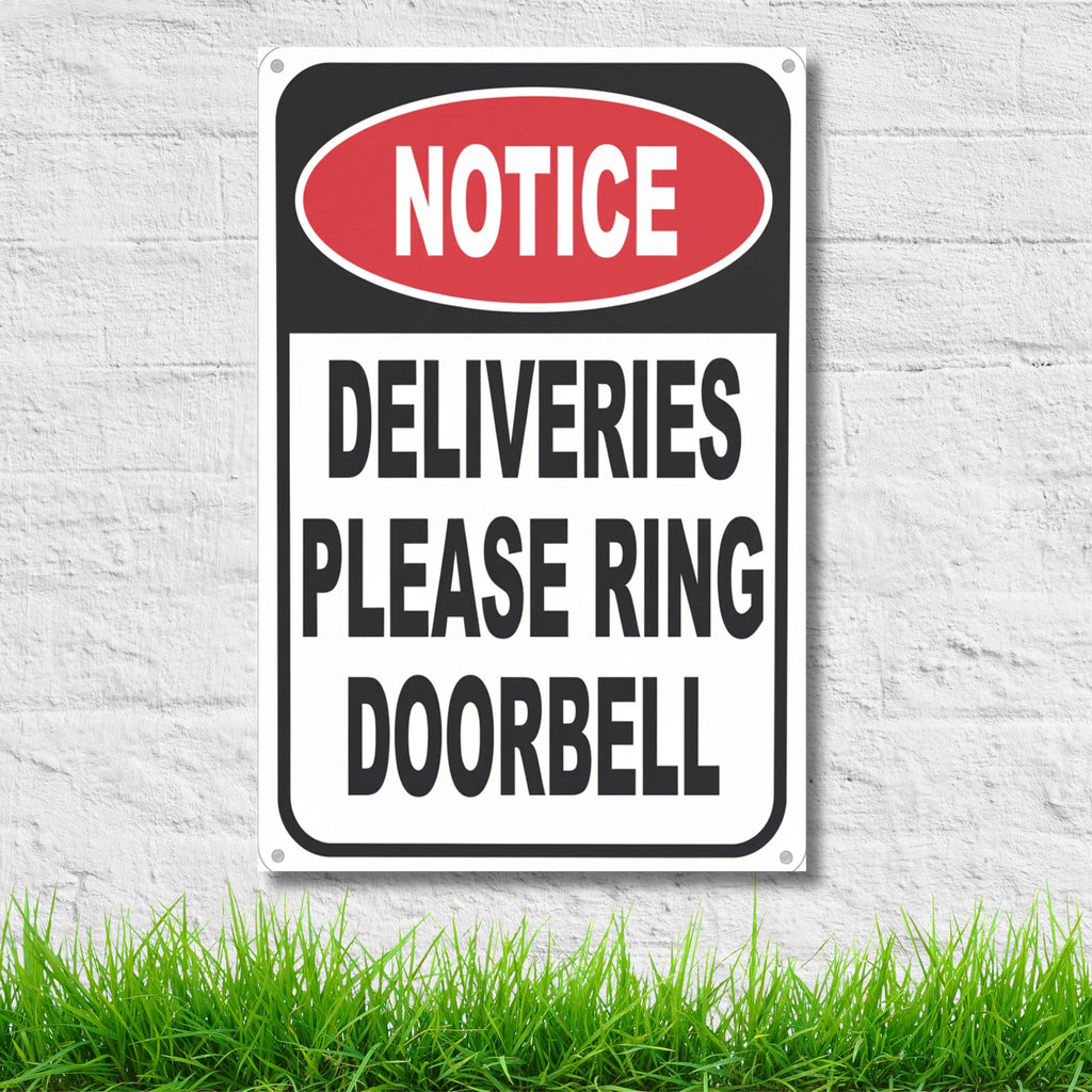 Deliveries Please Ring Doorbell Sign, Notice Metal Plaque, Business Entry Signage