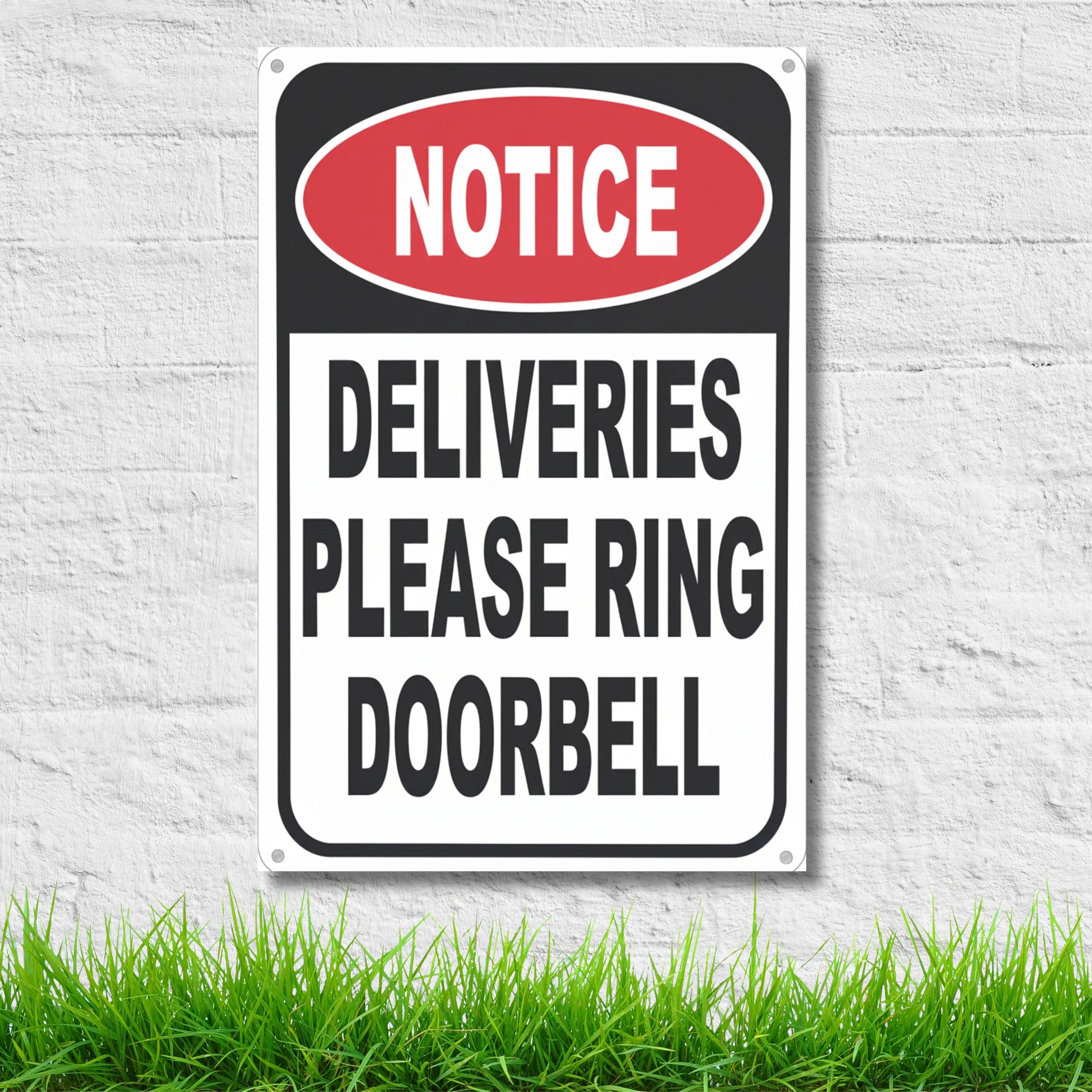 Deliveries Please Ring Doorbell Sign, Notice Metal Plaque, Business Entry Signage