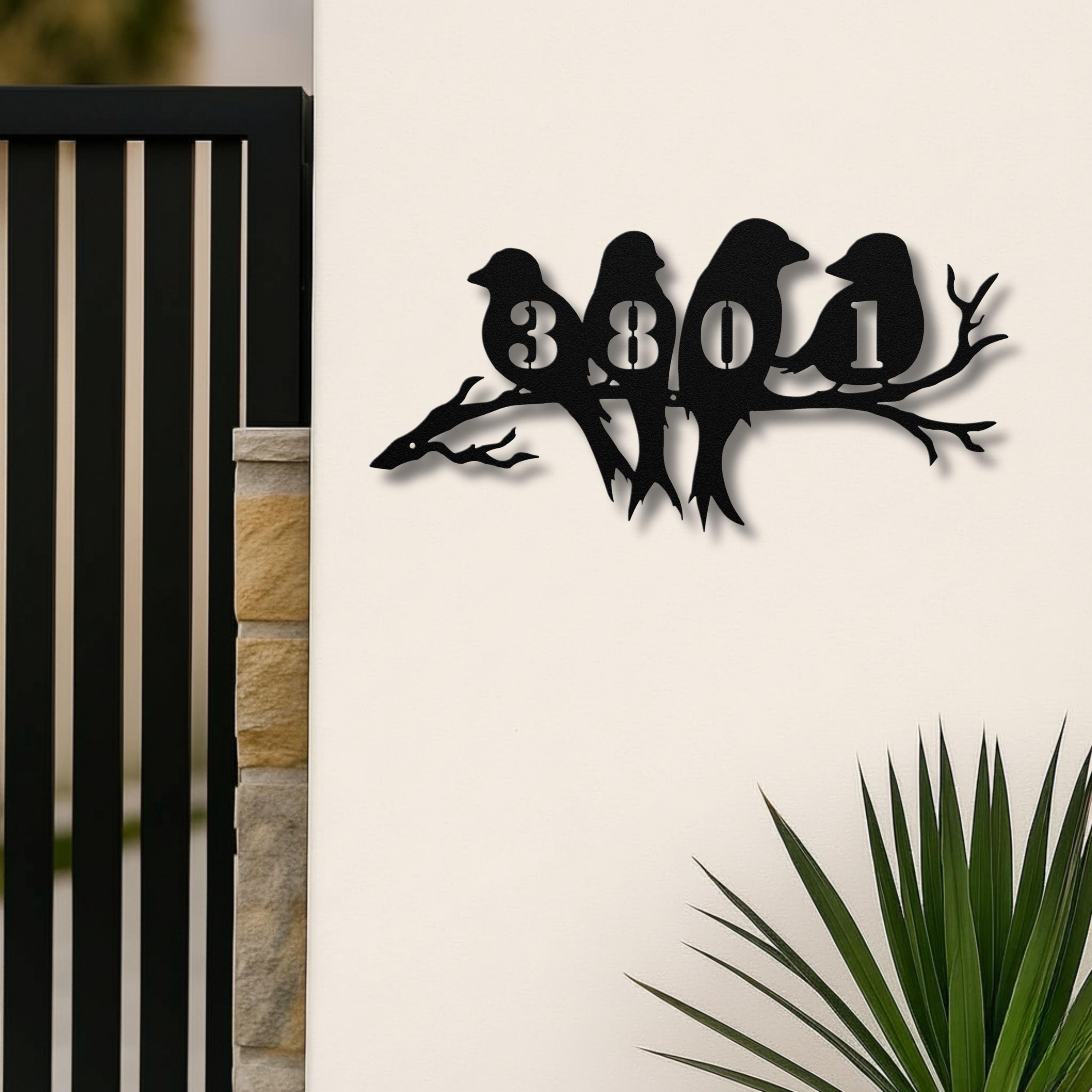 Custom Address Bird Sign, Metal House Number Plaque