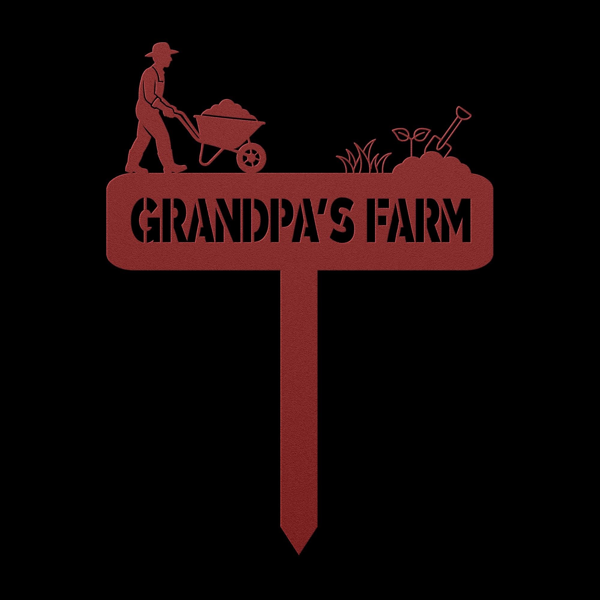 Personalized Metal Garden Sign: Farmer & Wheelbarrow Decor