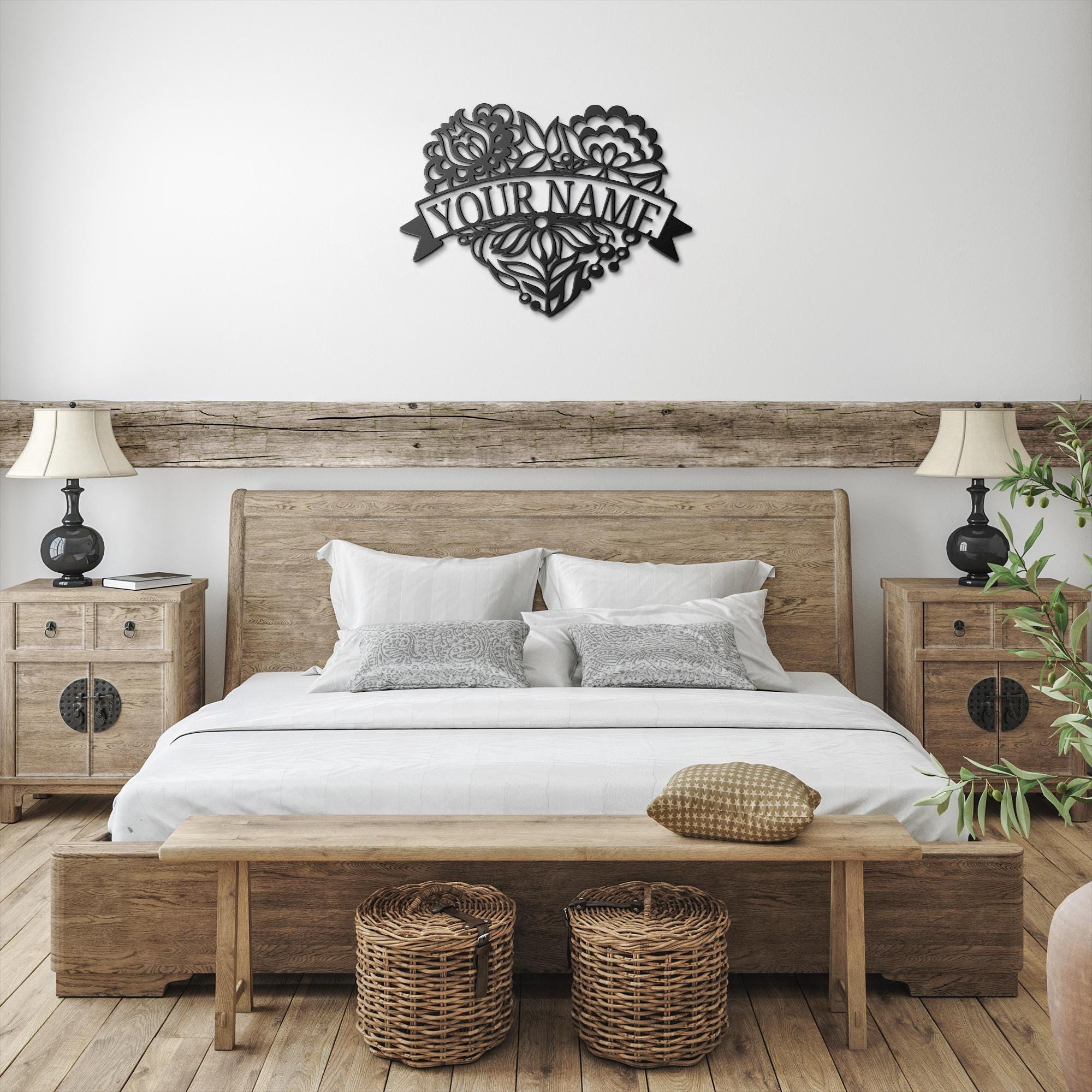 Personalized Metal Sign – Custom Name Sign Floral Heart Art Wedding Gift Idea