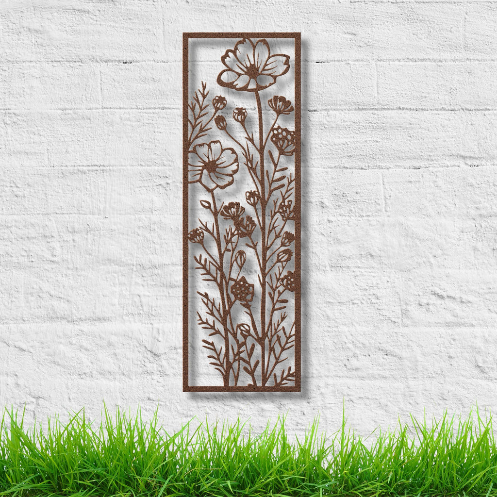 Metal Flower Wall Art – Vertical Floral Panel | Durable Botanical Wall Decor