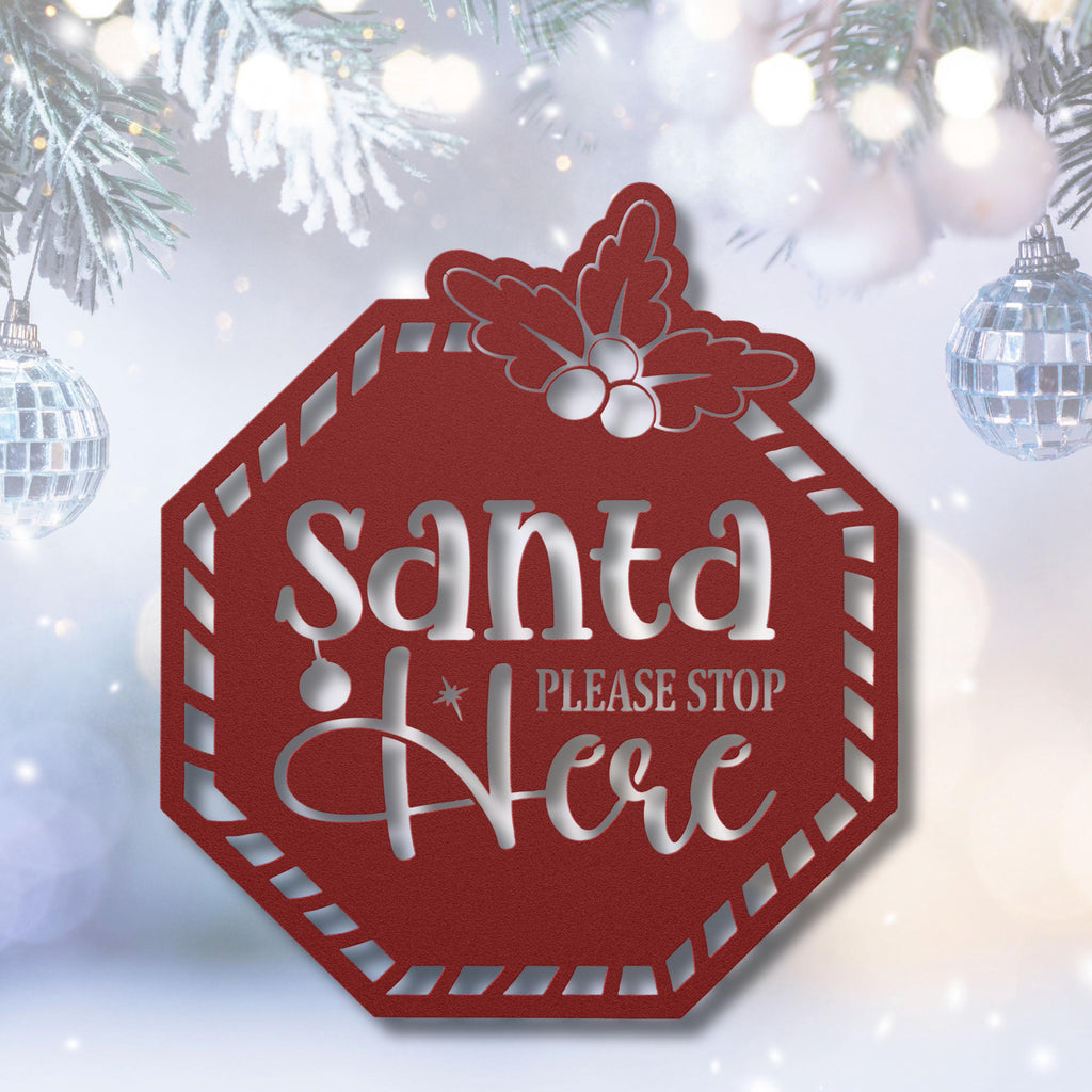 Santa Stop Sign - Custom Christmas Door Decor | Festive Metal Welcome Plaque