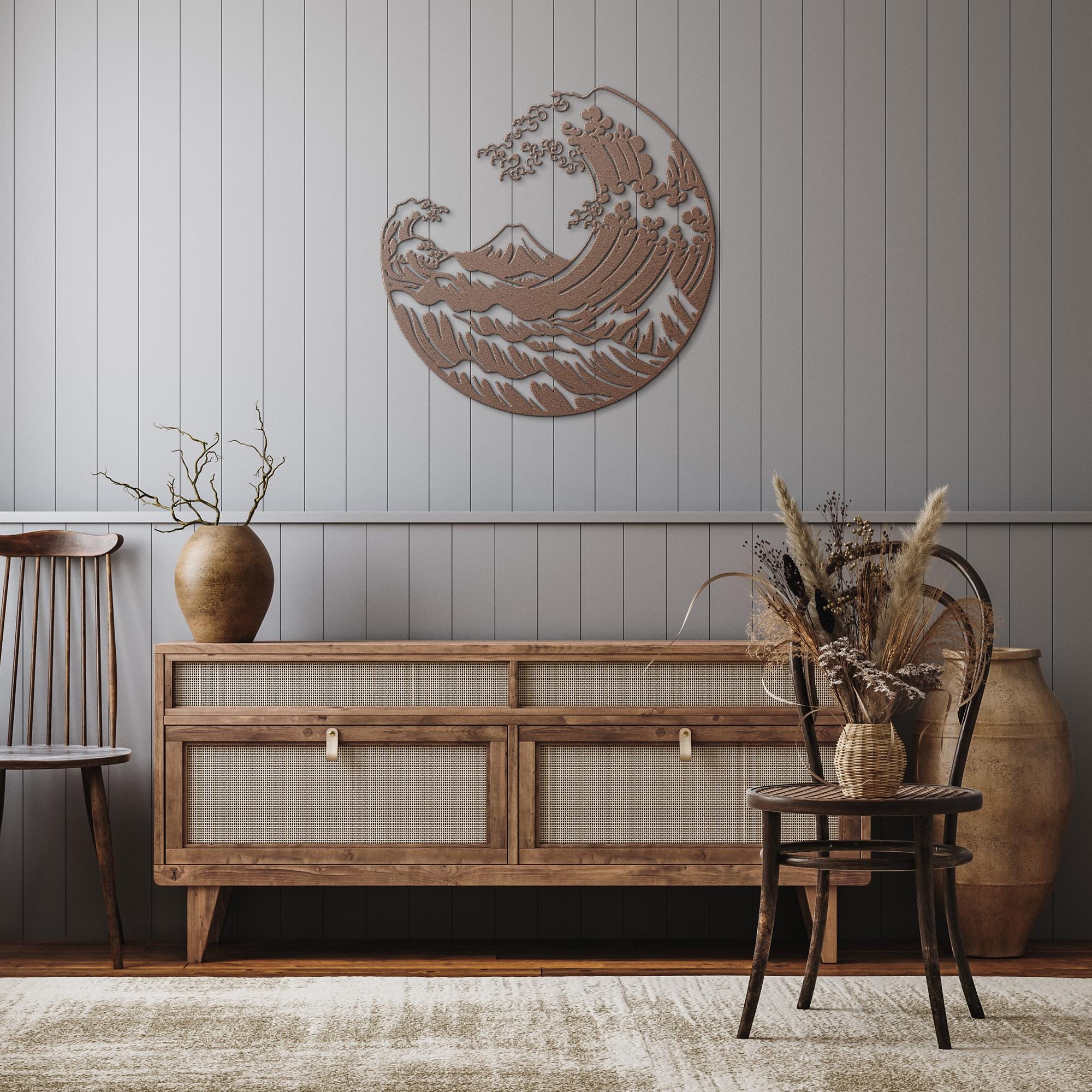 Great Wave Metal Art - Japanese Wall Sign | Circular Ocean Wave Decoration