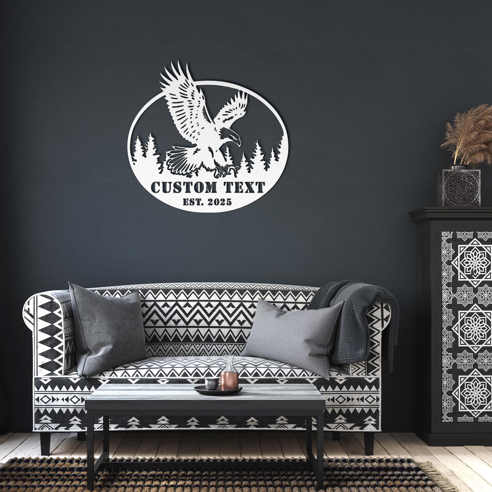 Personalized Metal Sign | Custom Bald Eagle Die Cut Forest Lodge Decor