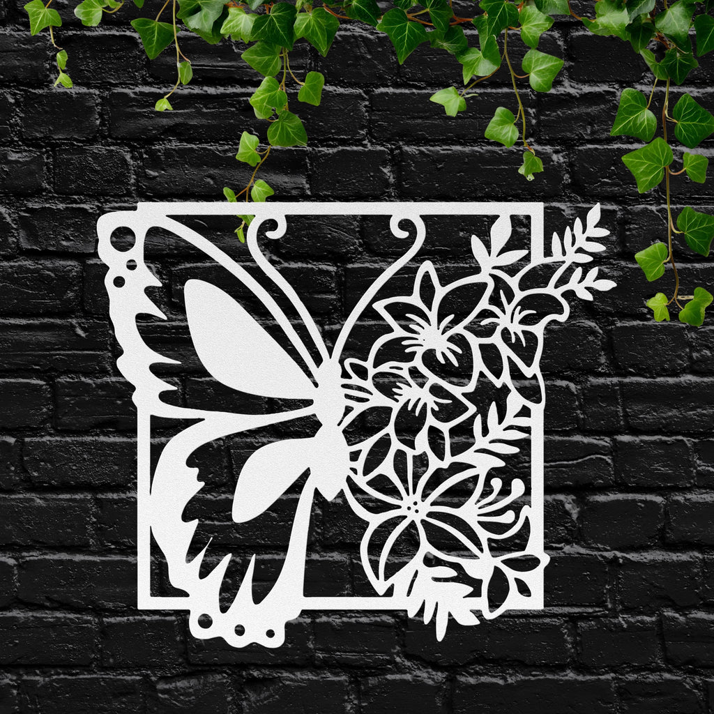 Butterfly Metal Wall Art, Floral Lily Garden Decor, Nature Inspired Sign, Spring Home Gift