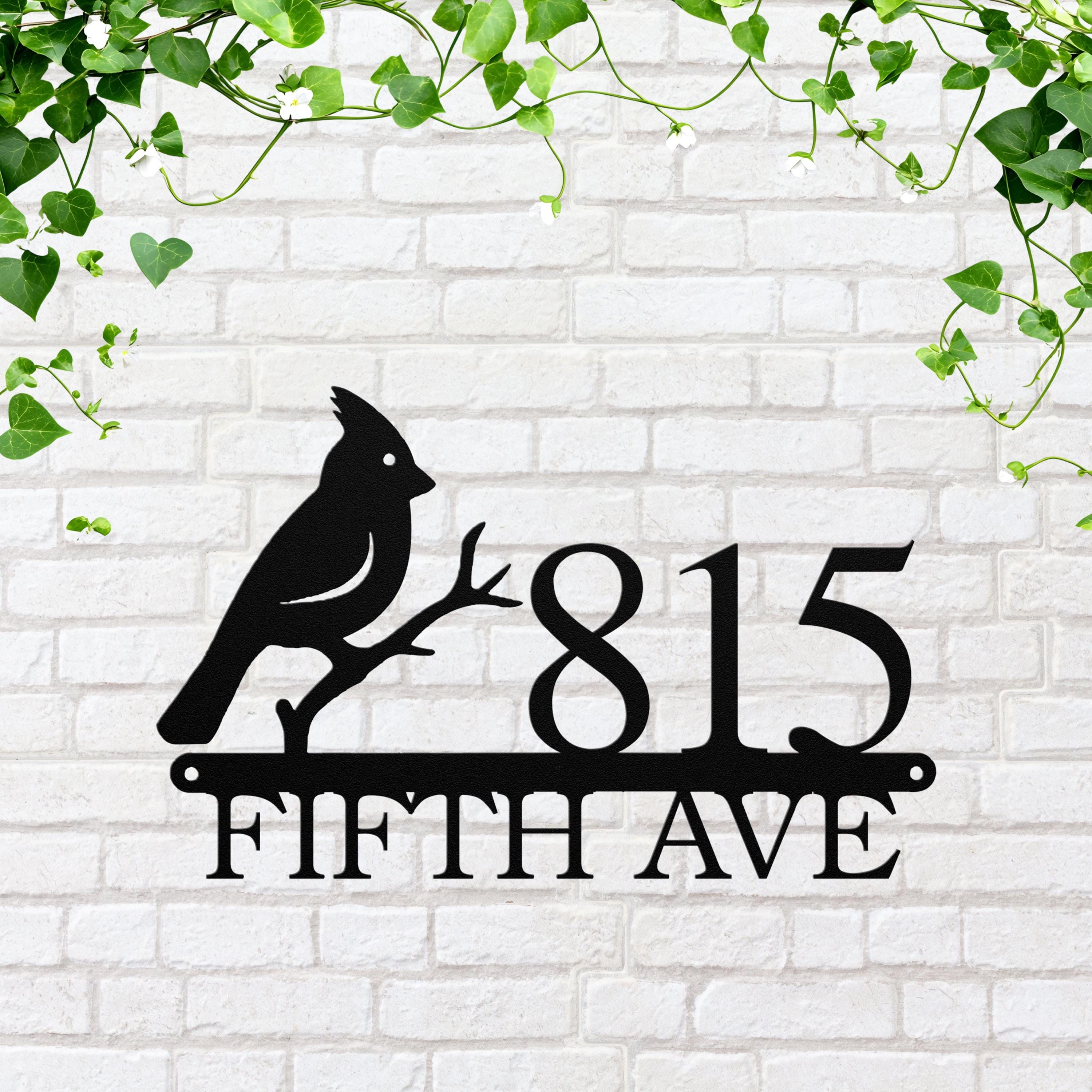 Custom Cardinal Bird House Number Sign, Metal Address Plaque