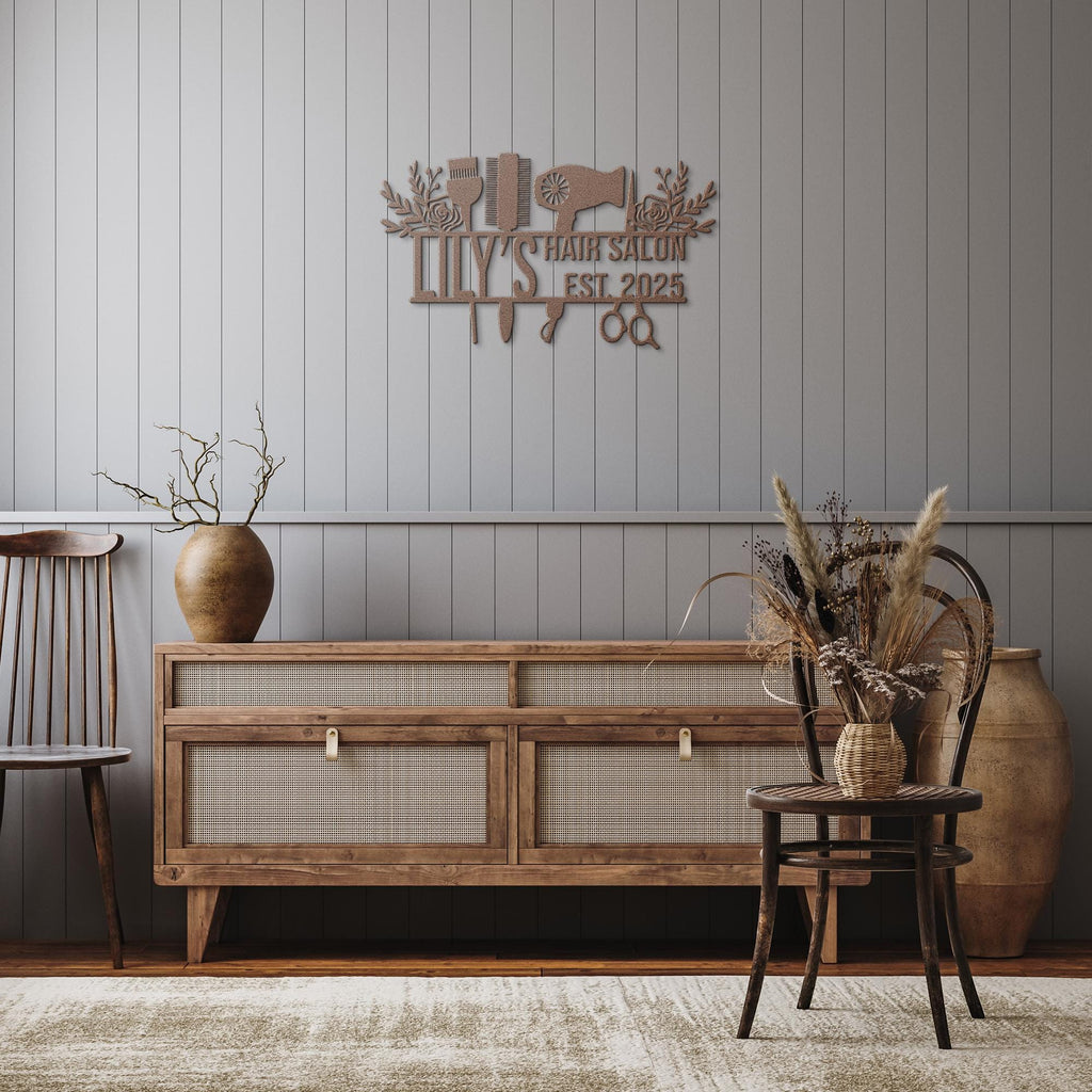 Custom Salon Metal Sign, Personalized Shop Name Decor