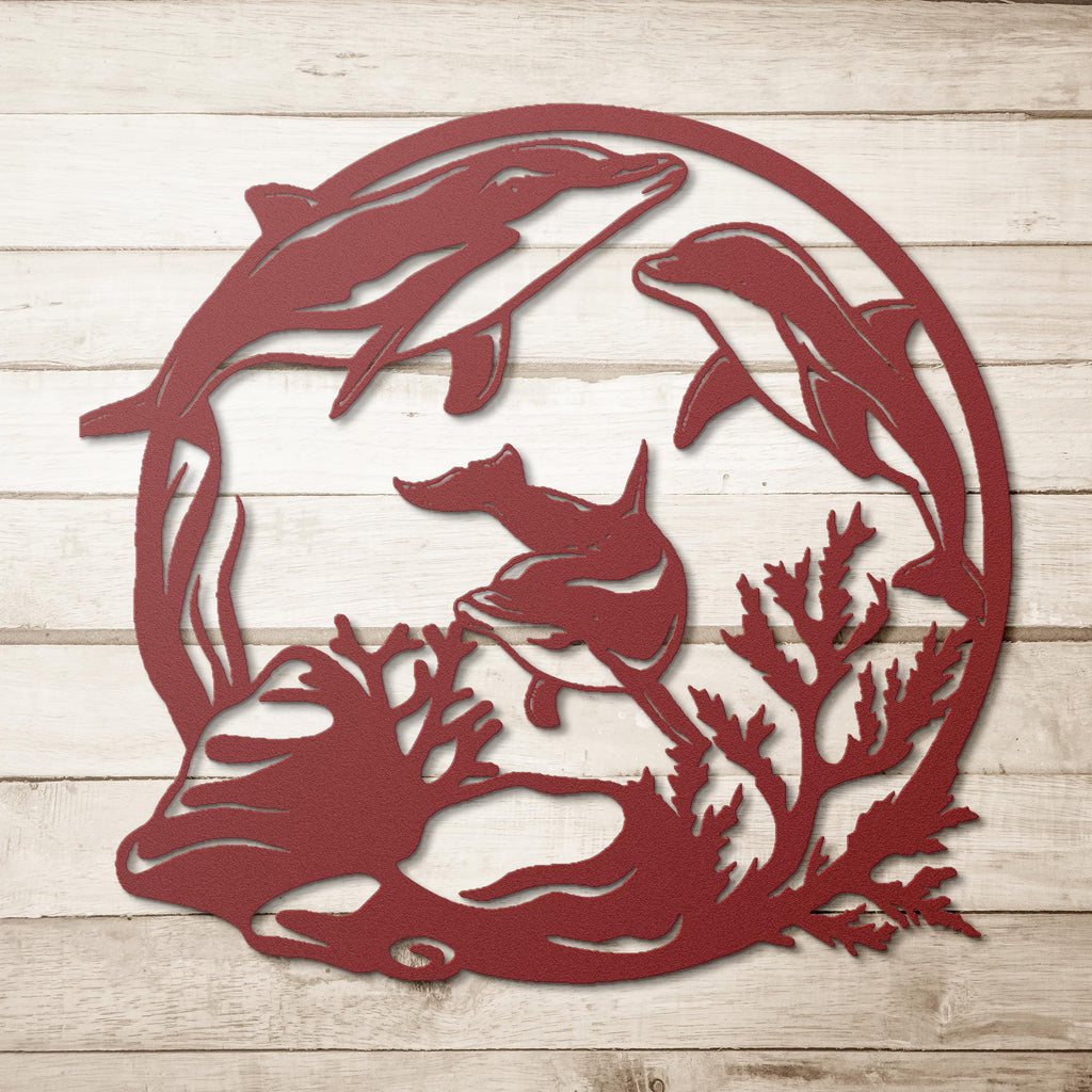 Dolphin Metal Wall Art | Ocean Die Cut Decor | Sea Life Silhouette Sign | Underwater Coral Reef Art | Coastal Beach Gift