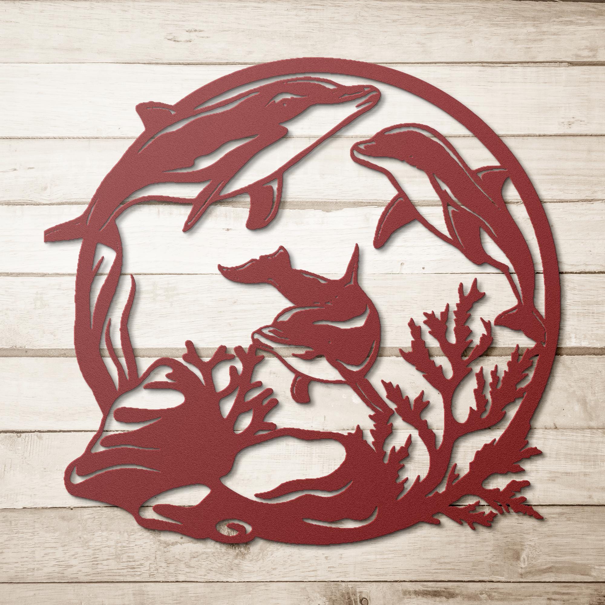 Dolphin Metal Wall Art | Ocean Die Cut Decor | Sea Life Silhouette Sign | Underwater Coral Reef Art | Coastal Beach Gift