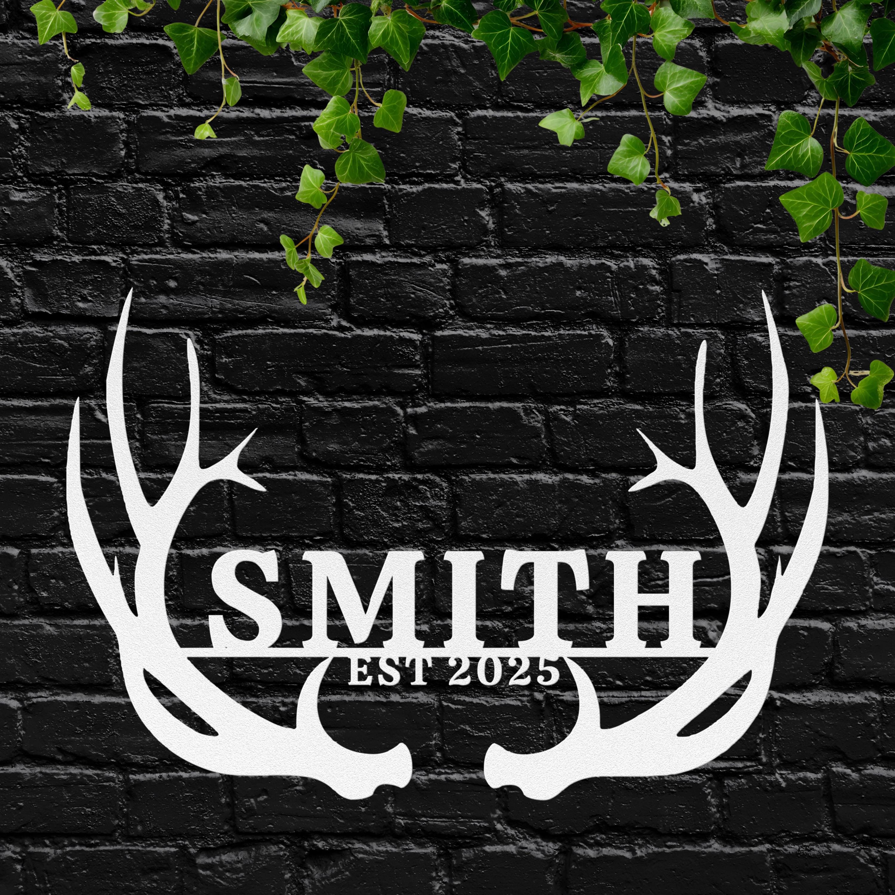 Personalized Antler Sign - Custom Family Name Metal Wall Art | Rustic Cabin Decor Gift