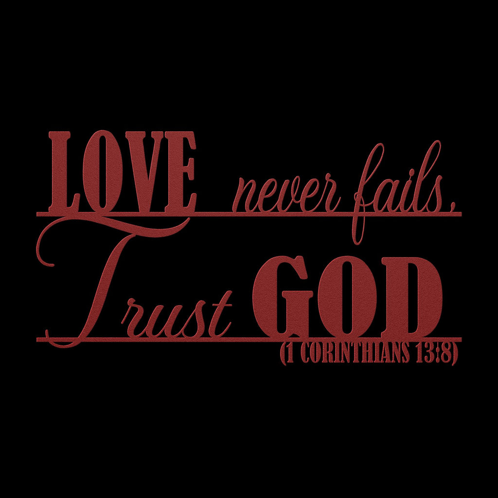 Love Never Fails Metal Wall Art, Christian Home Decor