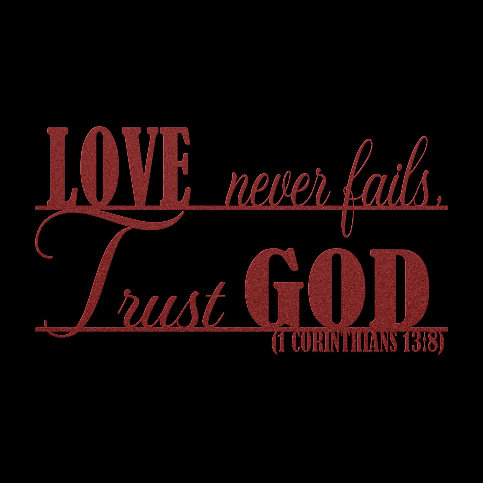 Love Never Fails Metal Wall Art, Christian Home Decor