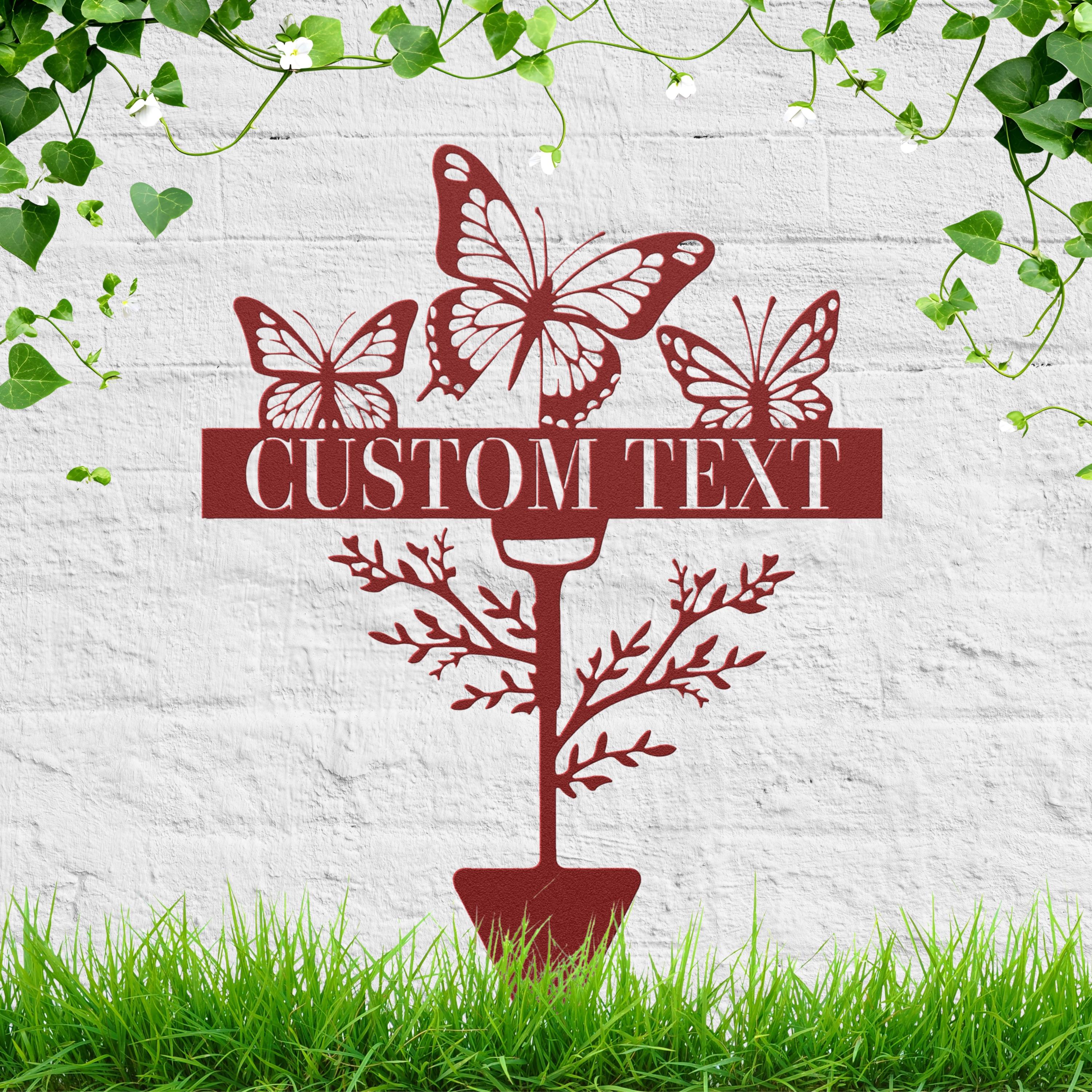 Personalized Butterfly Metal Sign, Custom Shovel Garden Stake, Die Cut Yard Art Gift
