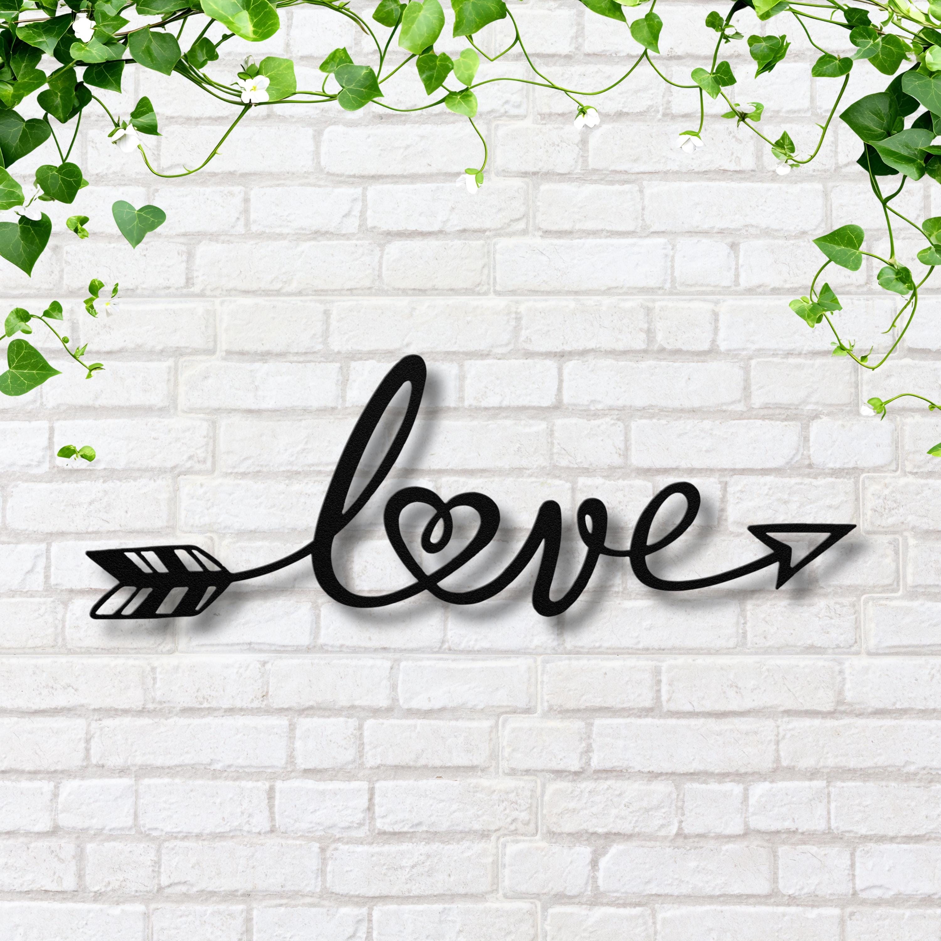 Love Arrow Metal Wall Art, Script Heart Sign, Romantic Bedroom Wall Decor