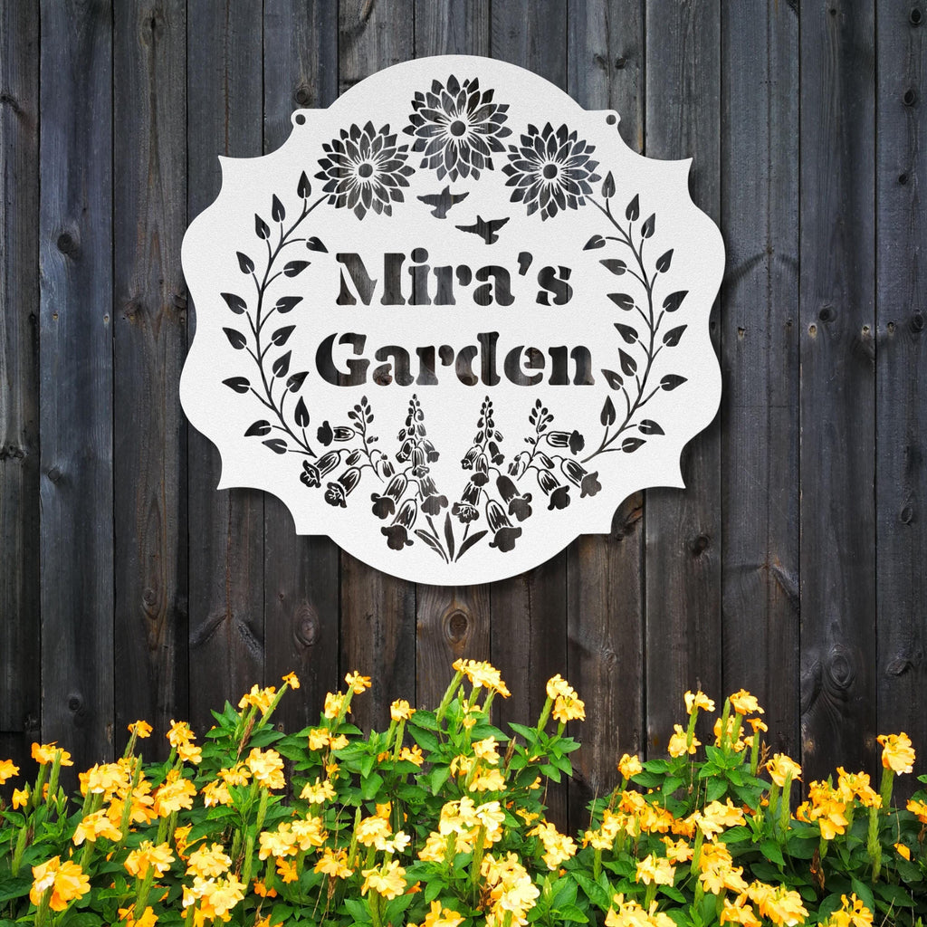 Personalized Metal Garden Sign | Floral Name Welcome Plaque