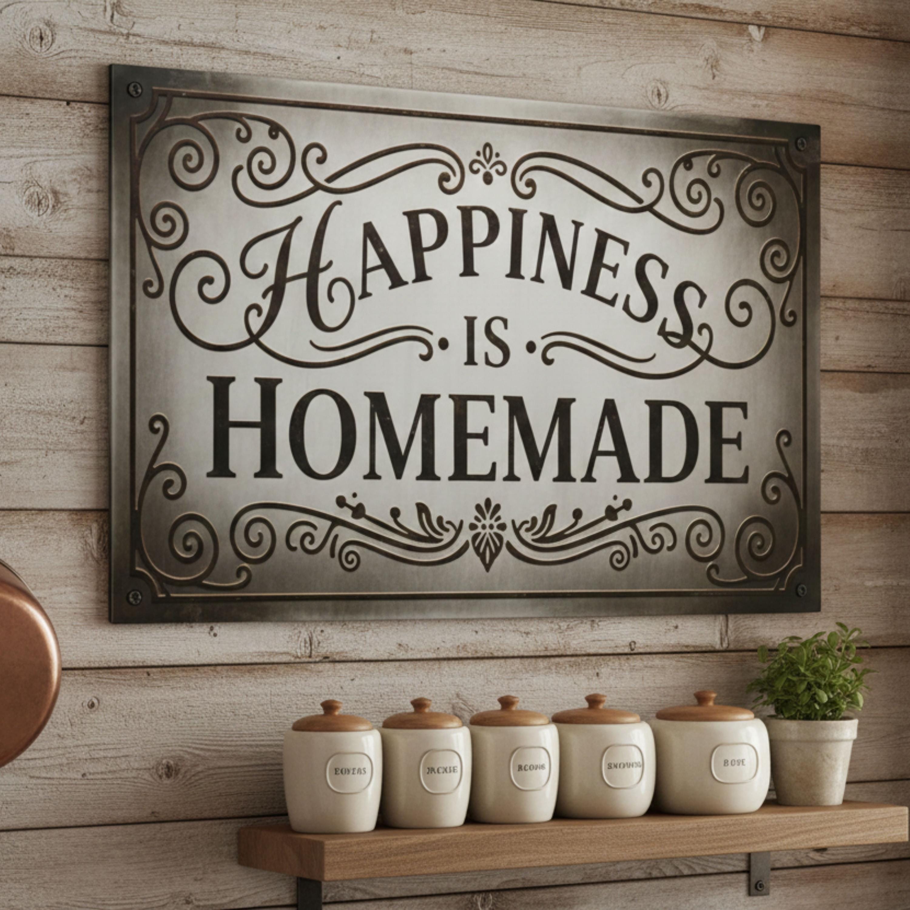 Happiness is Homemade Metal Sign, Kitchen Wall Art, Vintage Home Decor, Pantry Plaque