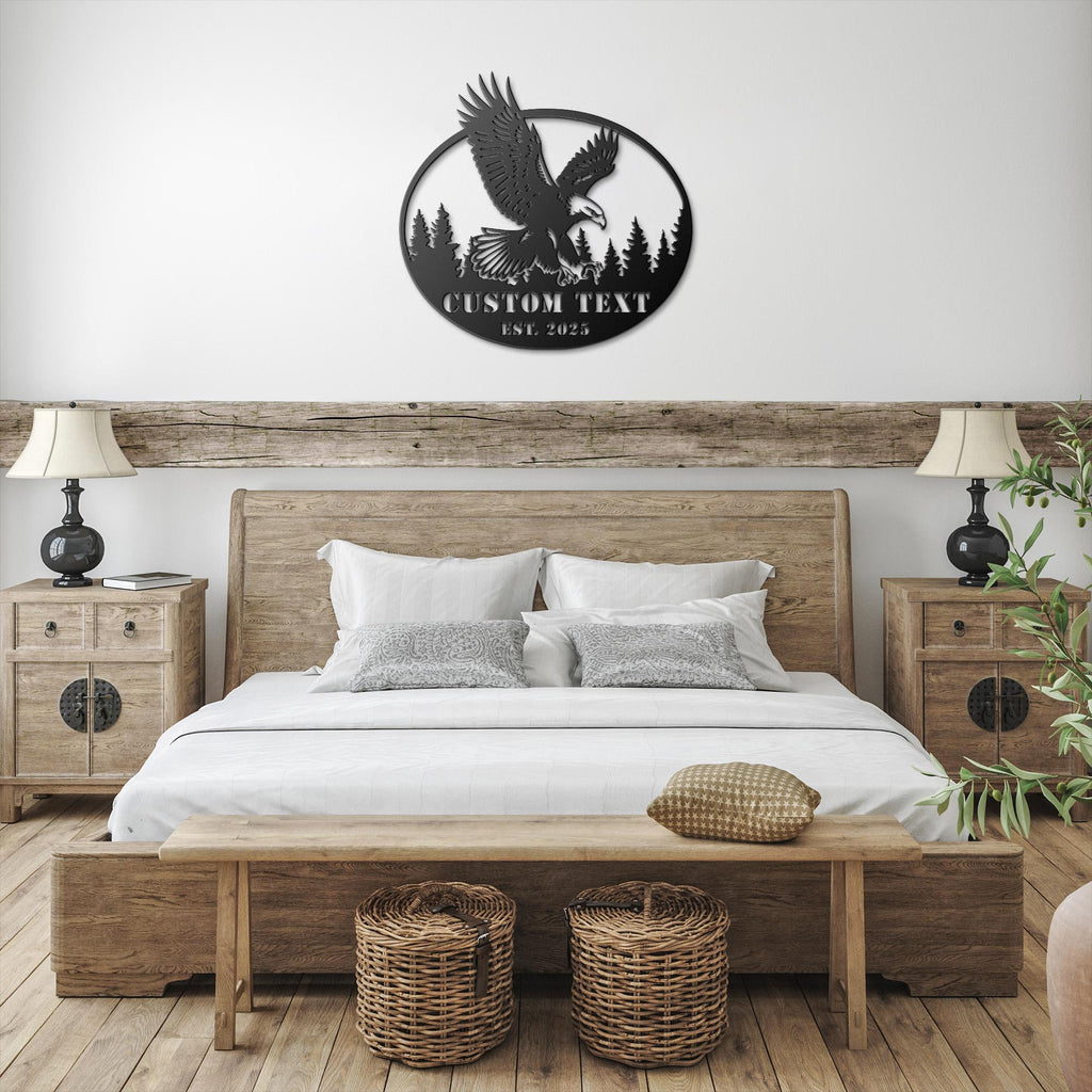 Personalized Metal Sign | Custom Bald Eagle Die Cut Forest Lodge Decor