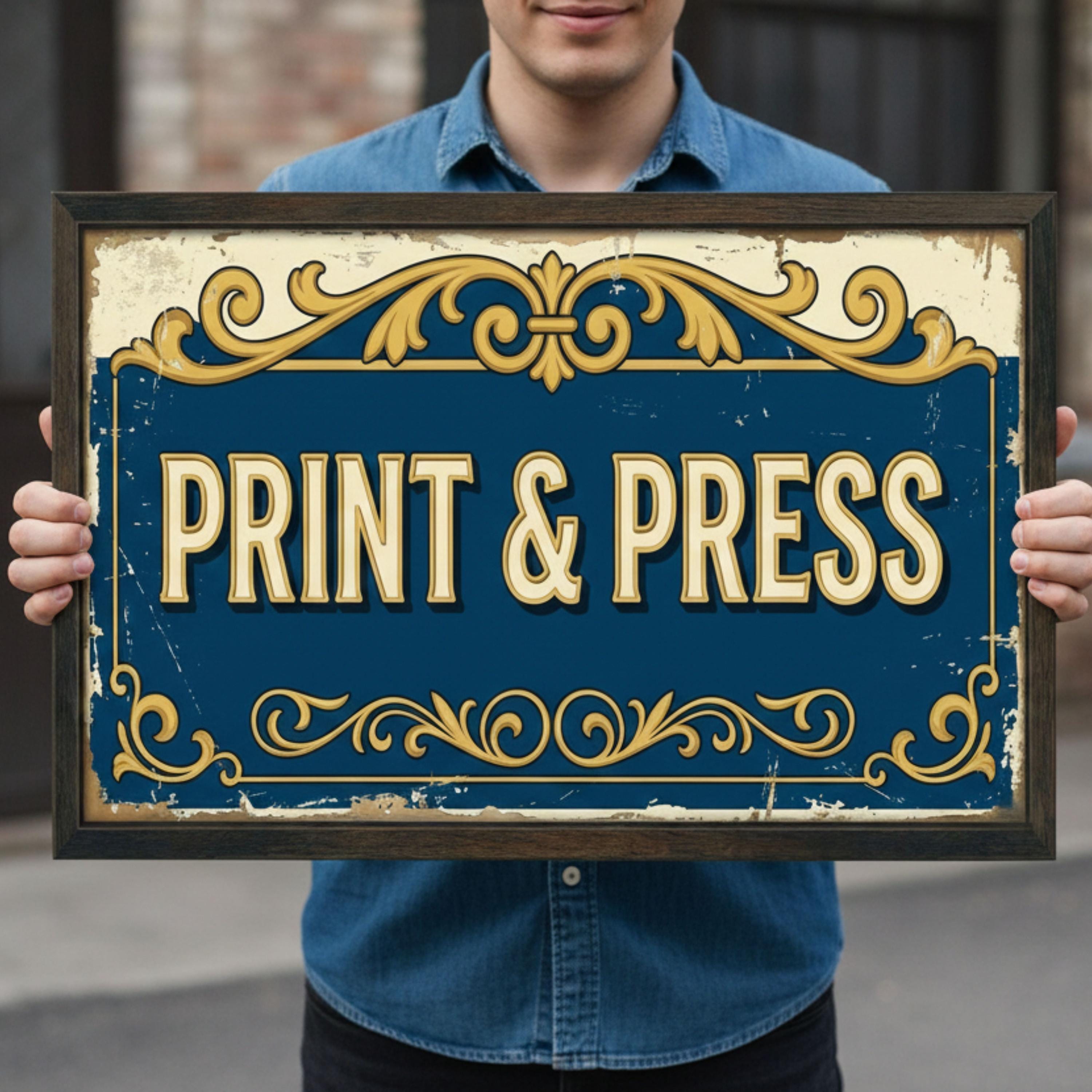 Vintage Metal Sign - Retro Office Decor | Rustic Wall Art Blue Plaque