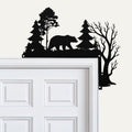 Bear Metal Door Corner Sign, Pine Tree Forest Decor, Cabin Wall Art, Wilderness Gift