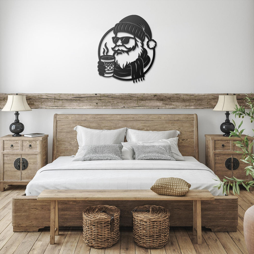 Cool Santa in Sunglasses Metal Wall Art | Die-Cut Christmas Holiday Sign | Modern Funny Winter Cabin Decor