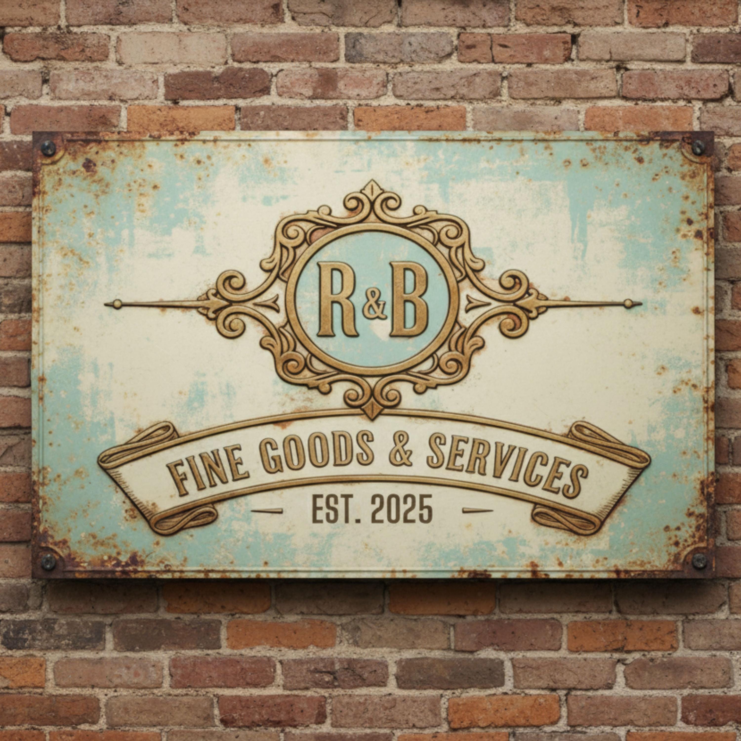 Personalized Fine Goods Sign, Custom Monogram Metal Plaque, Vintage Apothecary Decor, Ornate Services Wall Art, Rustic Business Gift