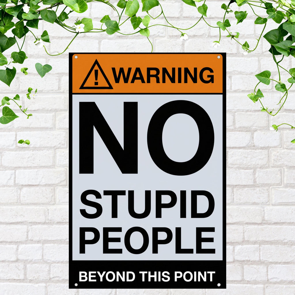 No Stupid People Sign, Funny Warning Plaque, Sarcastic Office Decor, Garage Art