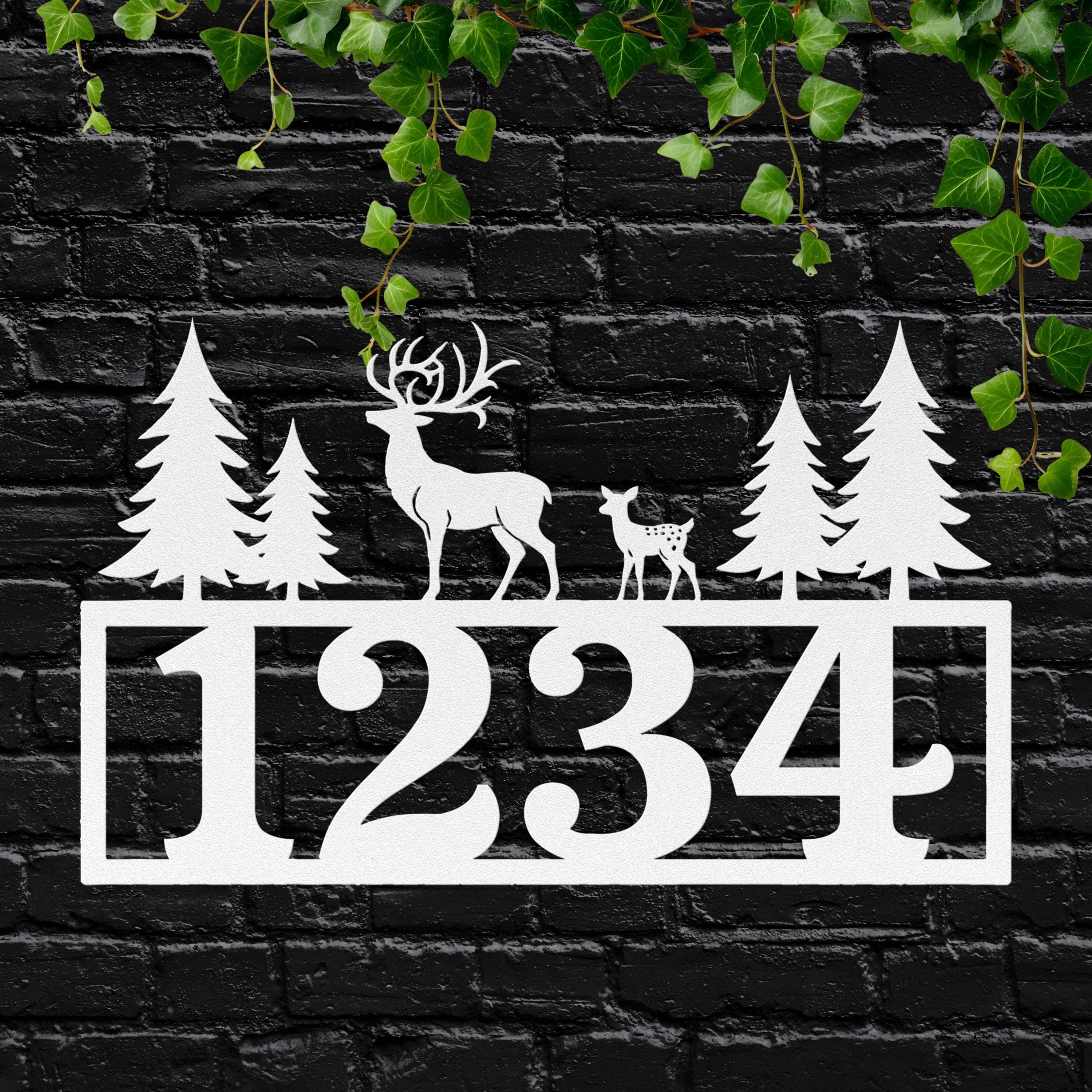 Deer and Forest Address Sign | Personalized House Number Plaque | Rustic Cabin Decor | Wildlife Metal Art | Nature Lover Gift