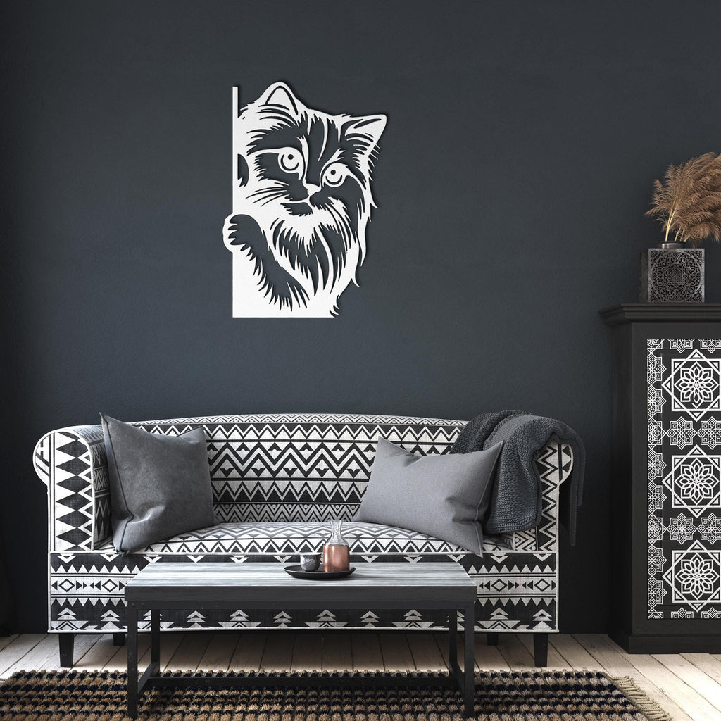 Peeking Cat Metal Wall Art, Die Cut Kitten Sign, Pet Lover Home Decor Gift