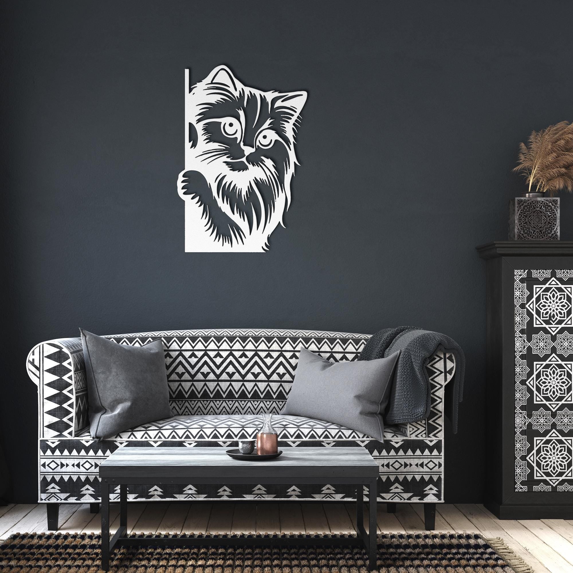 Peeking Cat Metal Wall Art, Die Cut Kitten Sign, Pet Lover Home Decor Gift