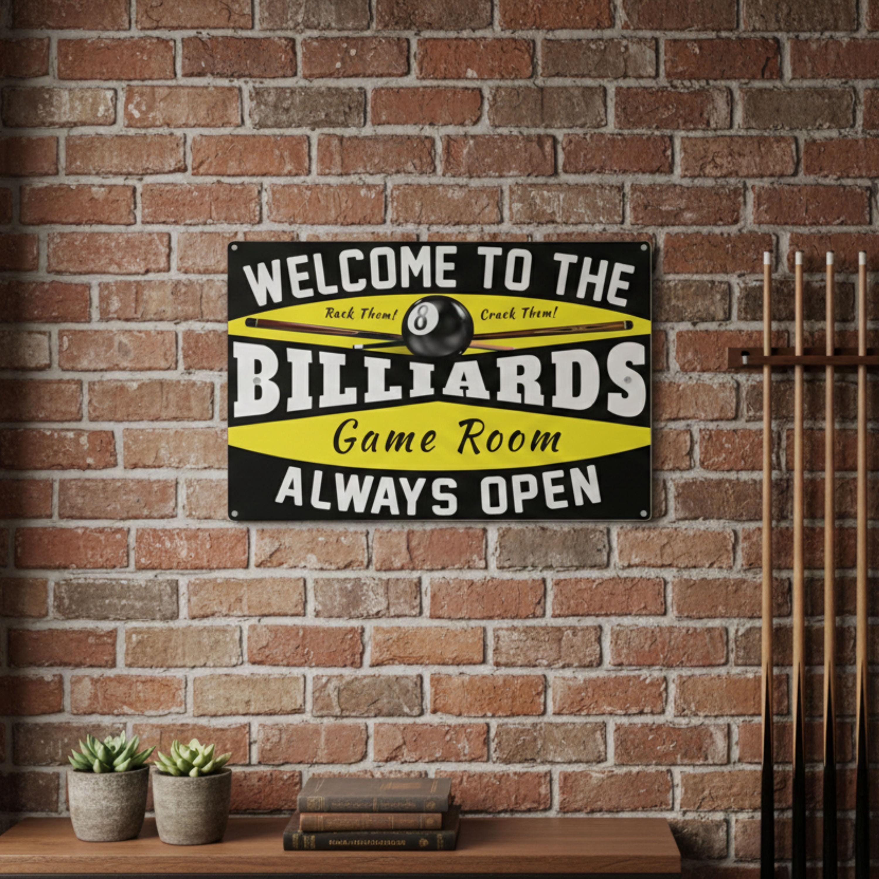 Billiards Game Room Metal Sign, Pool Hall Wall Art, Bar Decor, Pool Player Gift