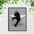 Curious Cat Metal Wall Art in Window Blinds | Feline Silhouette Sign | Unique Pet Lover Decor | Die-Cut Funny Gift