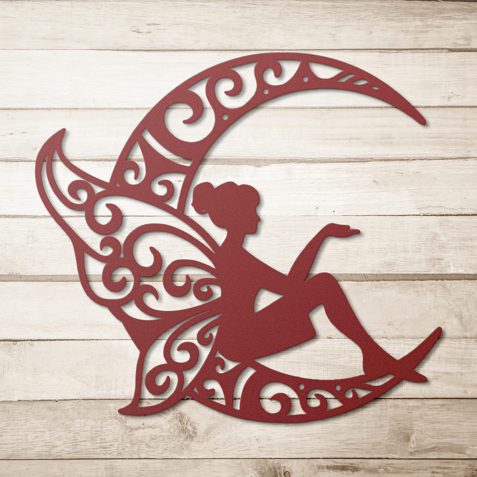 Fairy Metal Art – Crescent Moon Sign | Whimsical Wall Decor, Unique Black Nursery Hanging