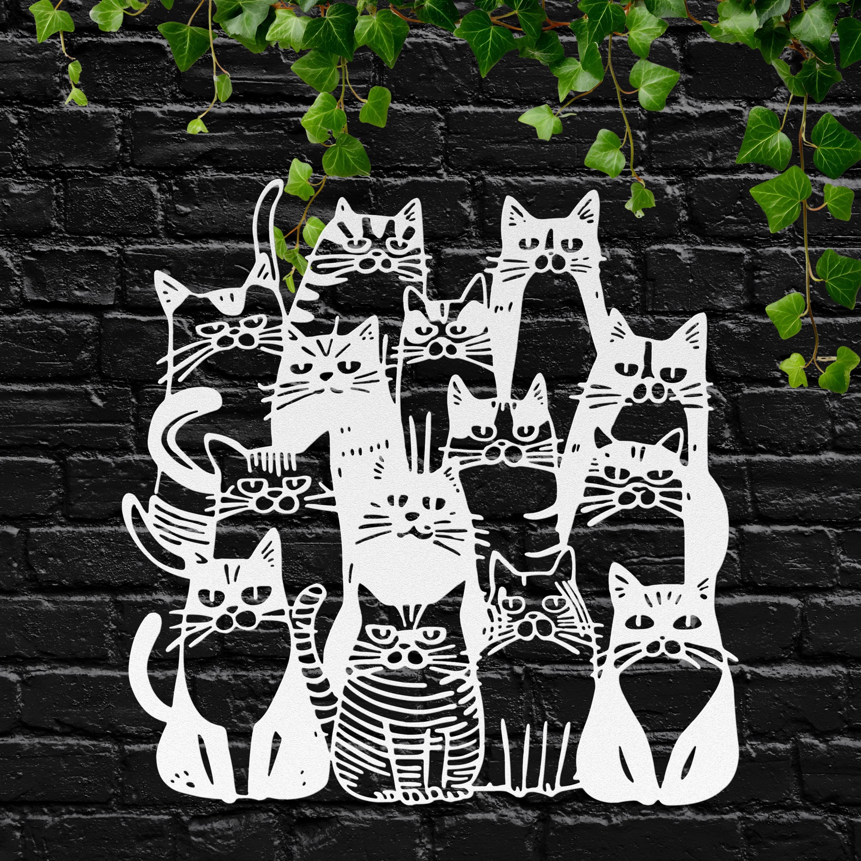 Grumpy Cat Group Metal Wall Art | Die-Cut Black & White Kitten Silhouette | Funky Pet Lover Decor Gift