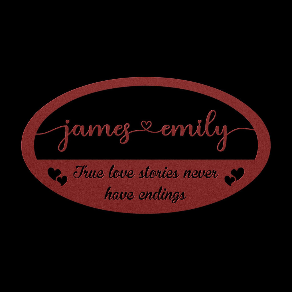 Custom Couple Name Metal Sign: Oval Steel Wall Art