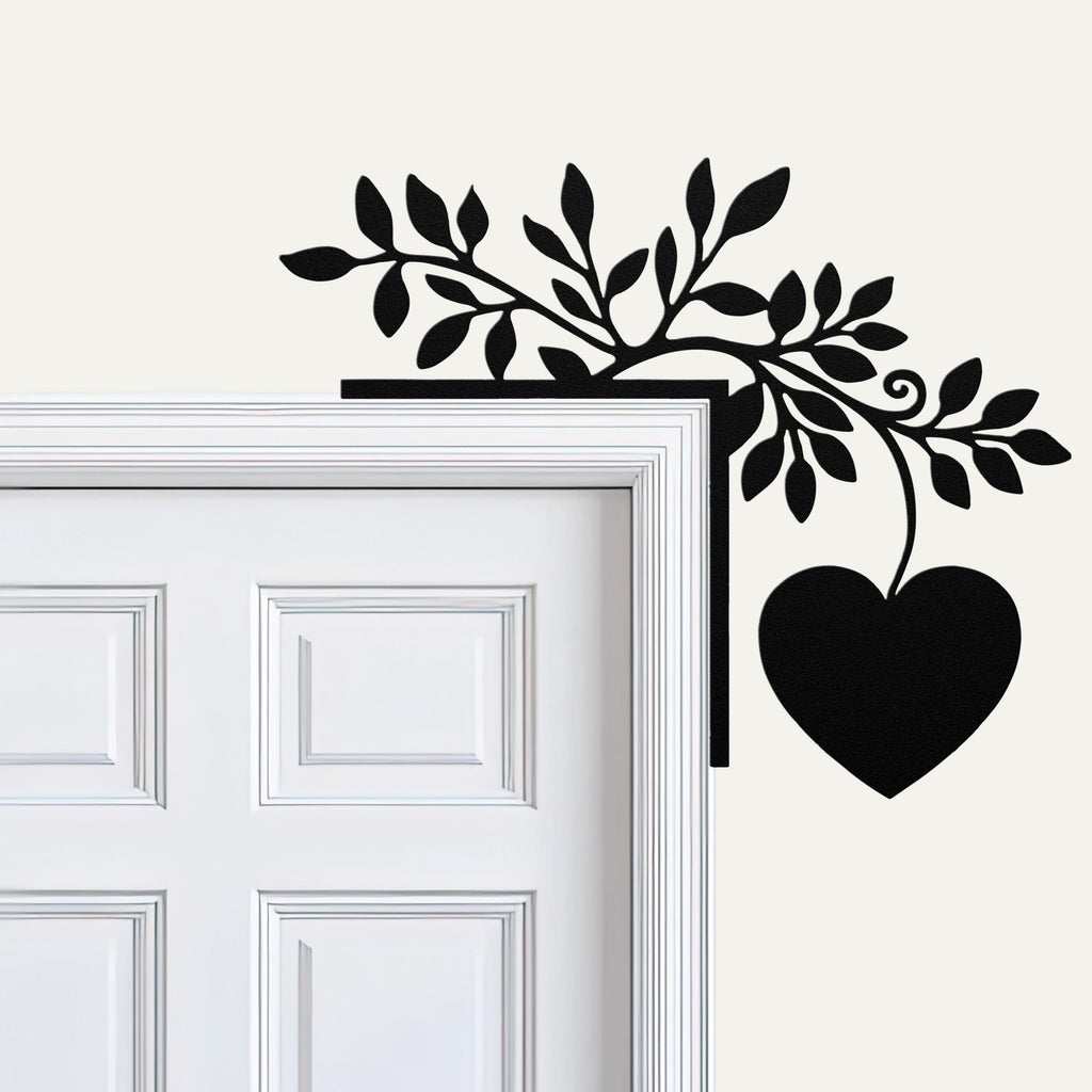 Heart and Leaf Metal Door Corner Sign, Romantic Wall Art, Wedding Anniversary Gift
