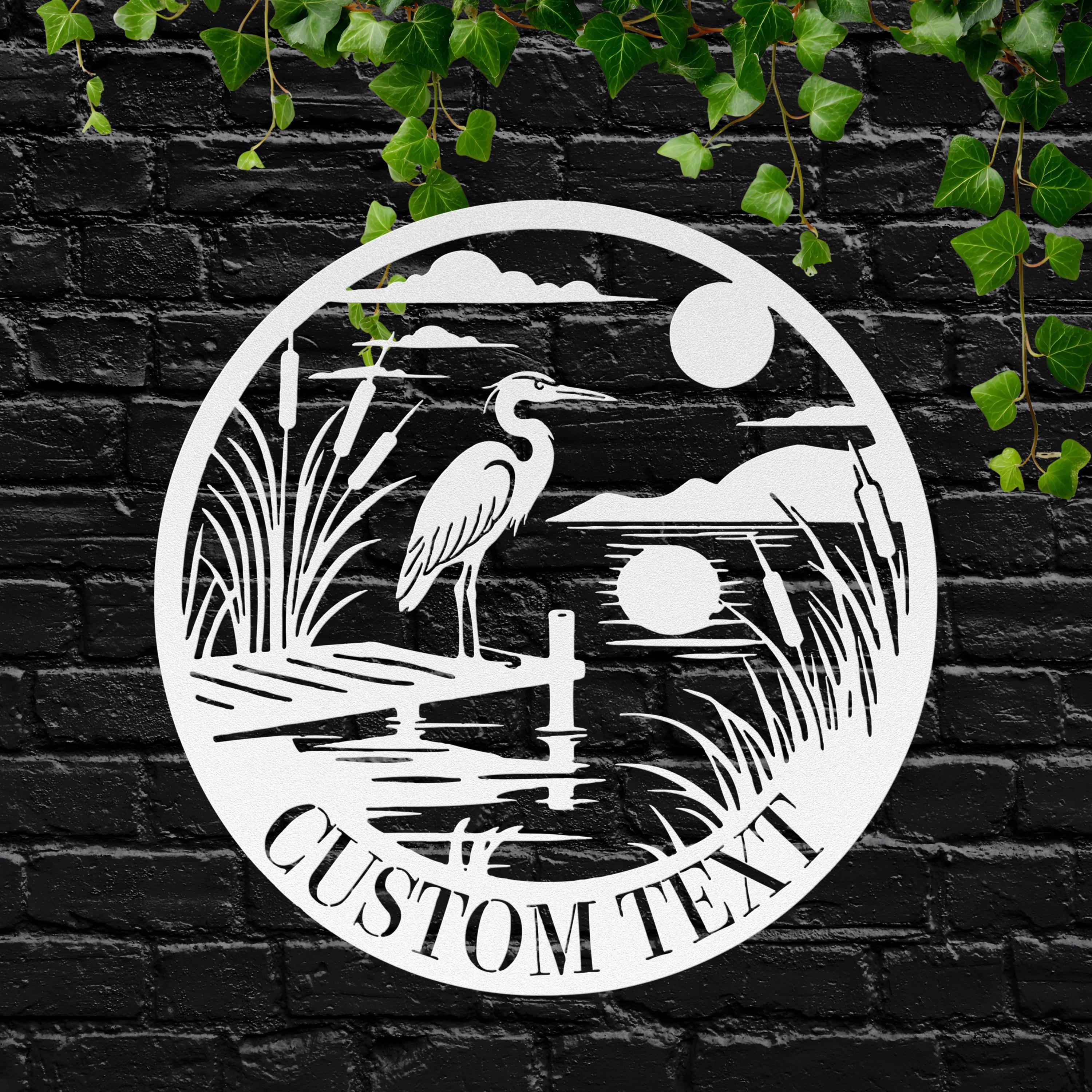 Custom Heron Metal Sign, Wetlands Bird Decor, Fishing Cabin Lake House Gift, Personalized Outdoor Art