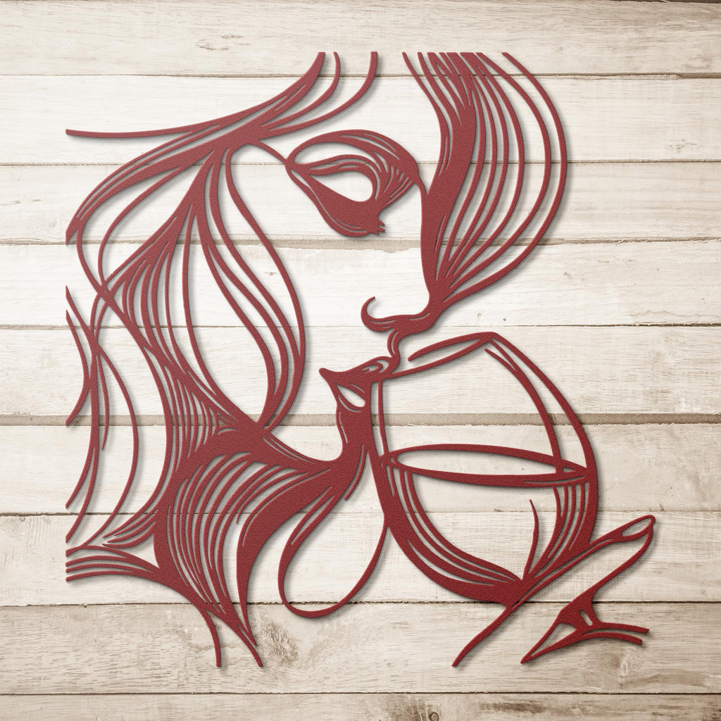 Woman with Wine Glass Metal Wall Art, Abstract Silhouette Decor