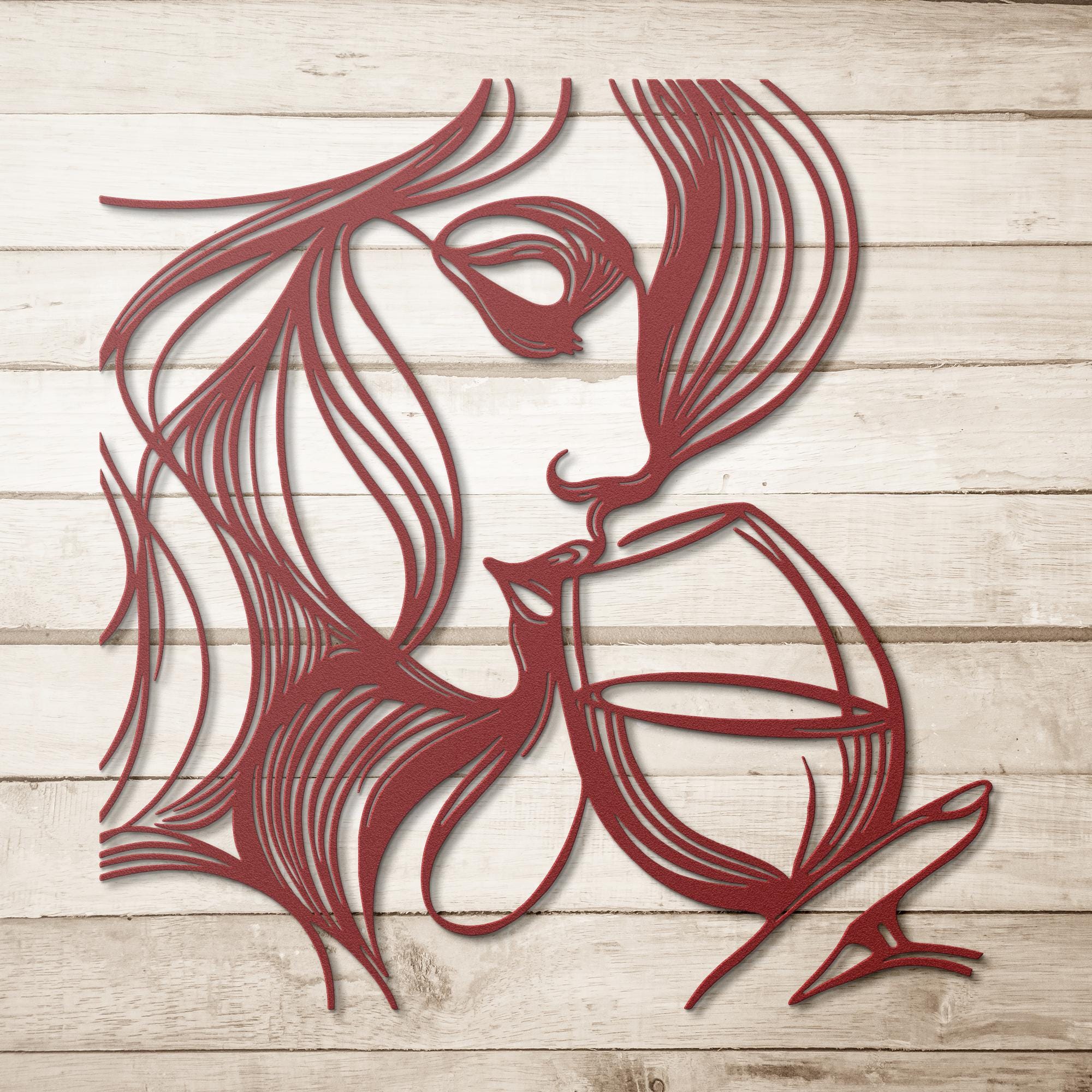 Woman with Wine Glass Metal Wall Art, Abstract Silhouette Decor