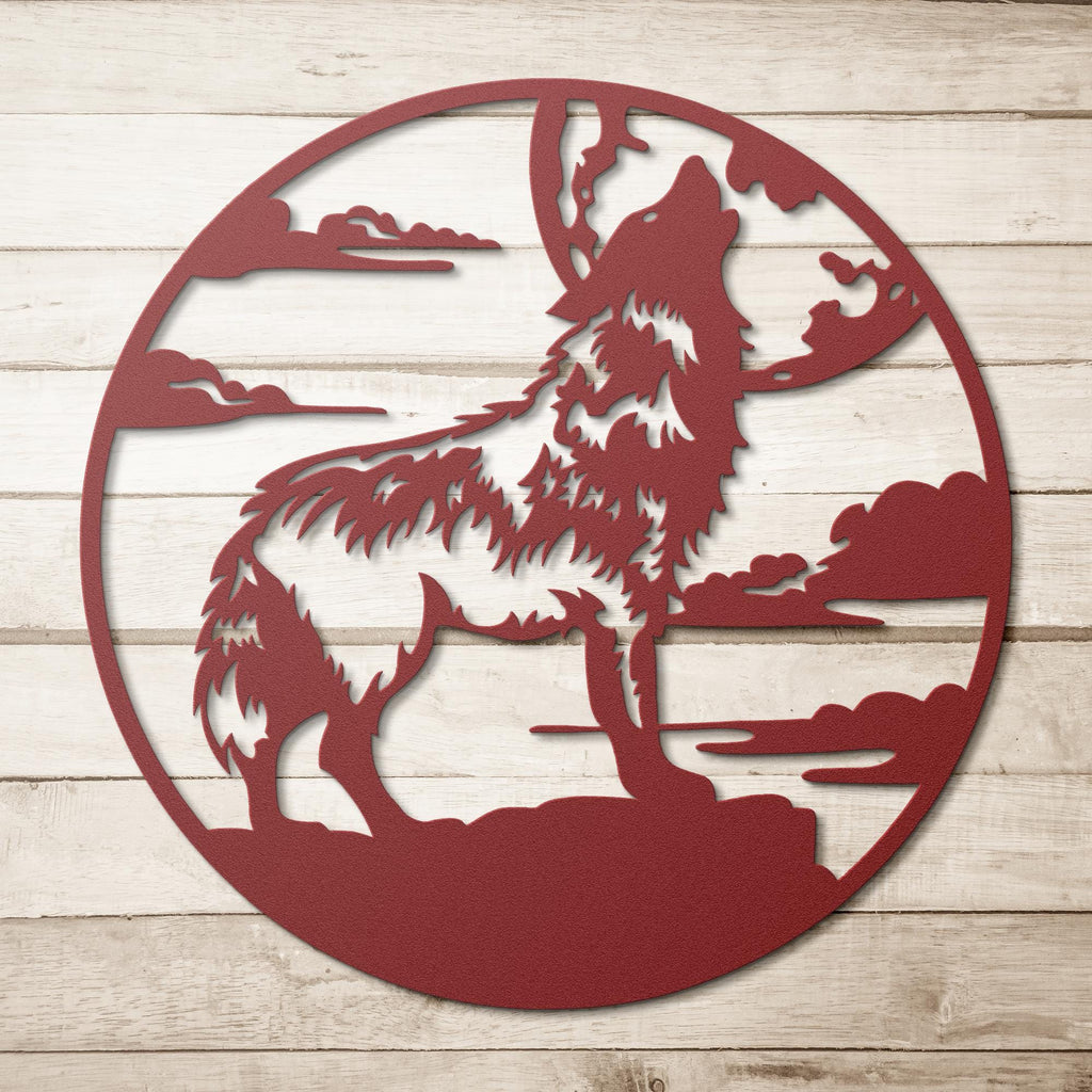 Howling Wolf Metal Wall Art, Full Moon Sign, Wildlife Decor, Cabin Lodge Gift